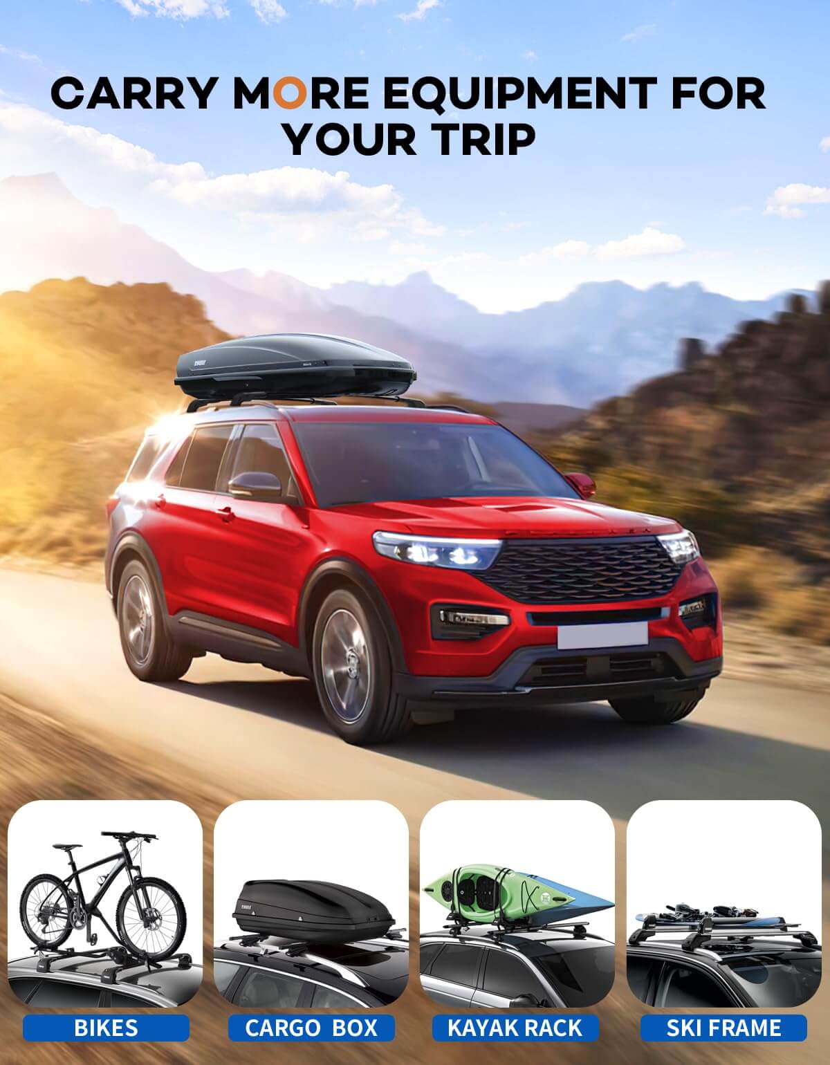 KINGGERI Lockable 220lbs Roof Rack Cross Bars Compatible with Ford Explorer 2020-2025,Heavy Duty Lockable Aluminum