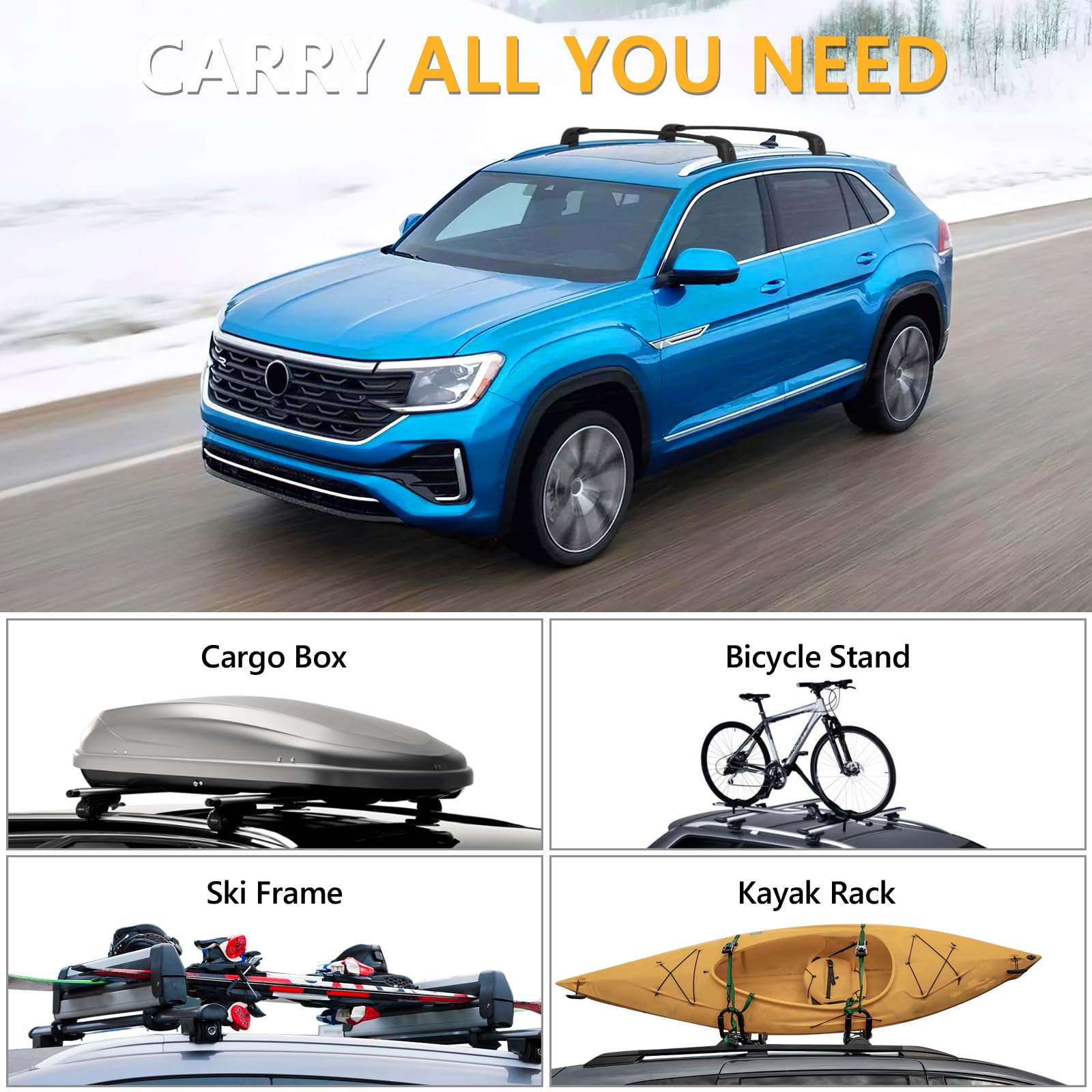 220lbs Lockable Roof Rack Cross Bars Compatible with Volkswagen VW Atlas Cross Sport 2020 2021 2022 2023 2024 2025