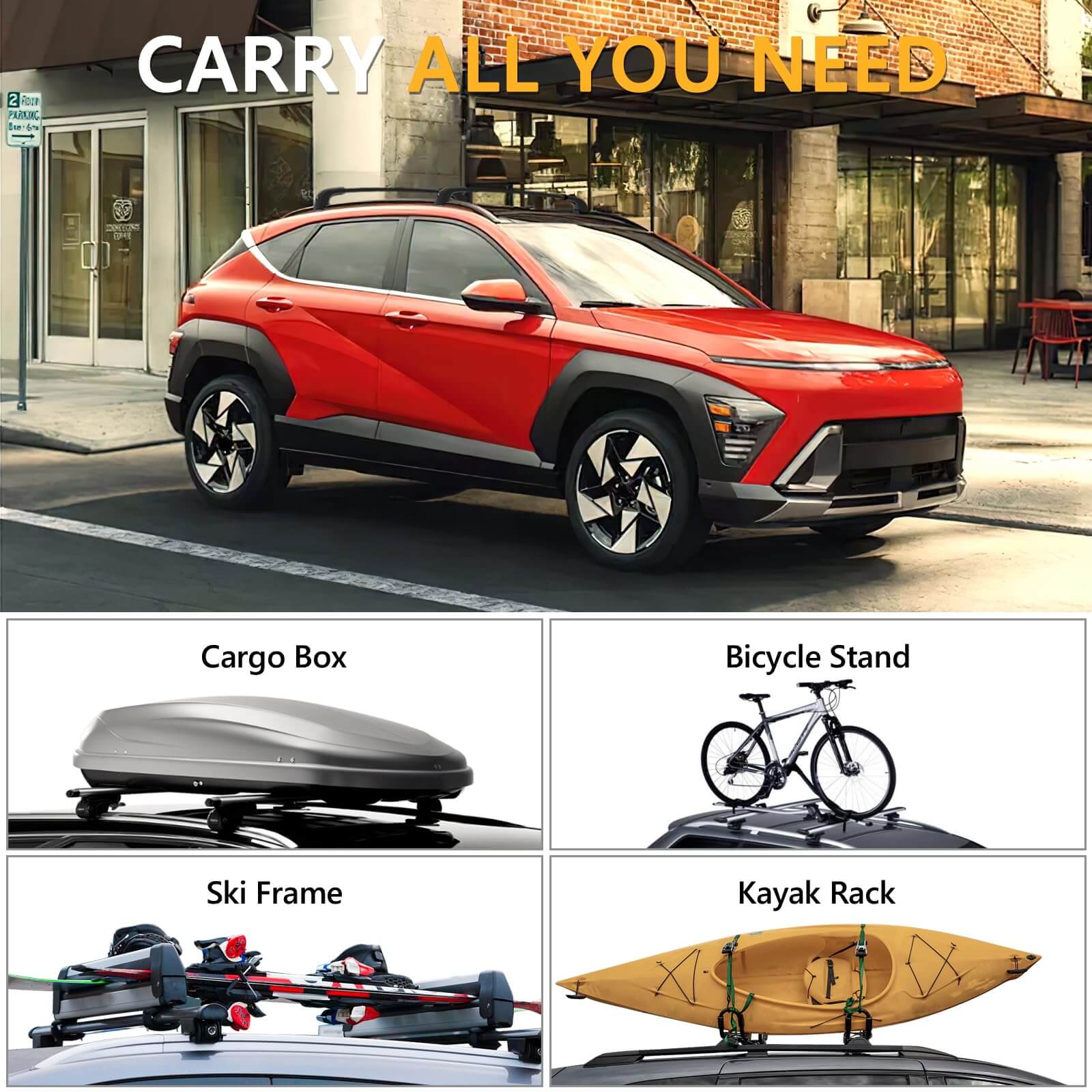 KINGGERI 220lbs Roof Rack Cross Bars Fit for 2024 2025 Hyundai Kona & Hyundai Kona Electric,Heavy Duty Aluminum