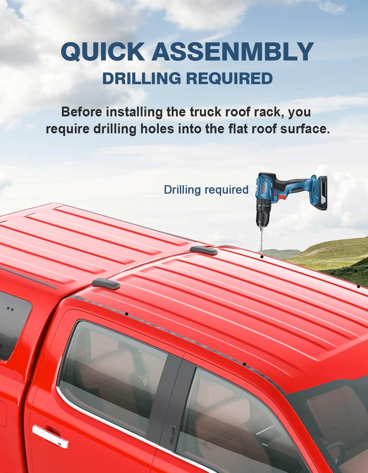 57" Universal Roof Ladder Rack for Van & Pickup Truck Cap & Topper, Roof Rack, 2 Bars, Heavy Duty Aluminum