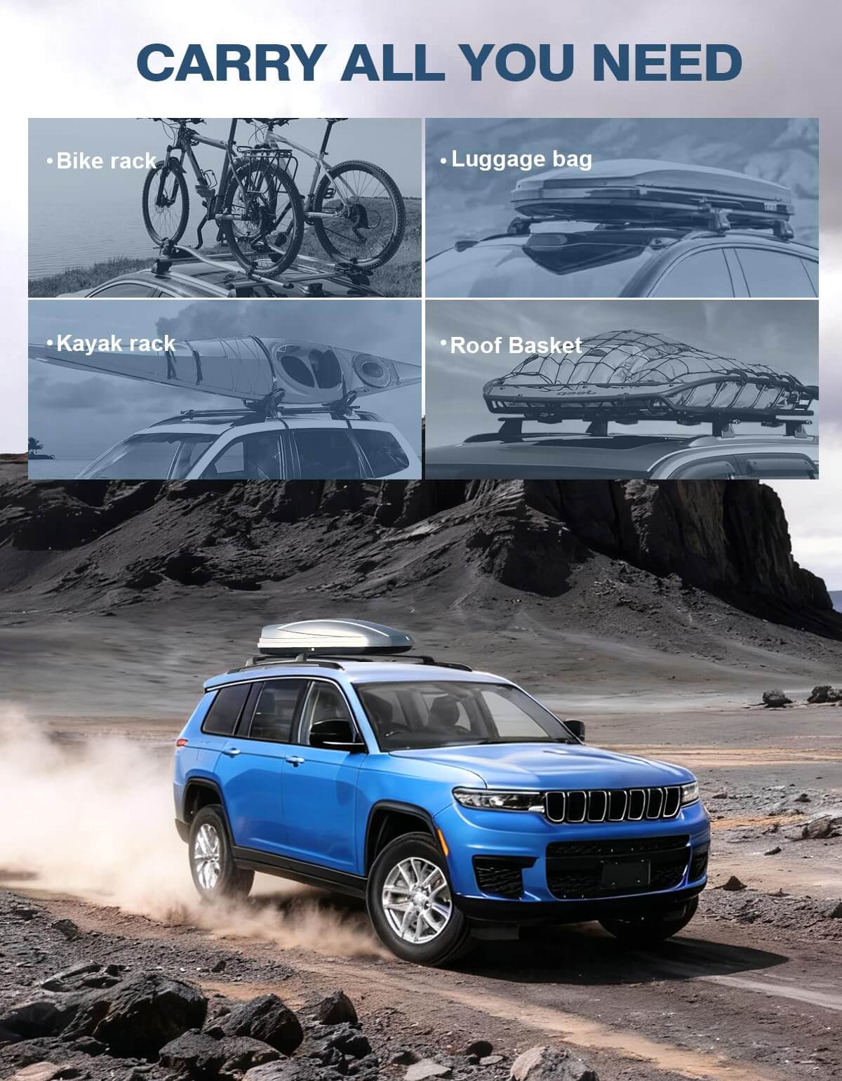 Roof Rack Cross Bars Compatible with 2021-2026 Jeep Grand Cherokee L 3-Row and 2022-2026 Grand Cherokee WL 2-Row