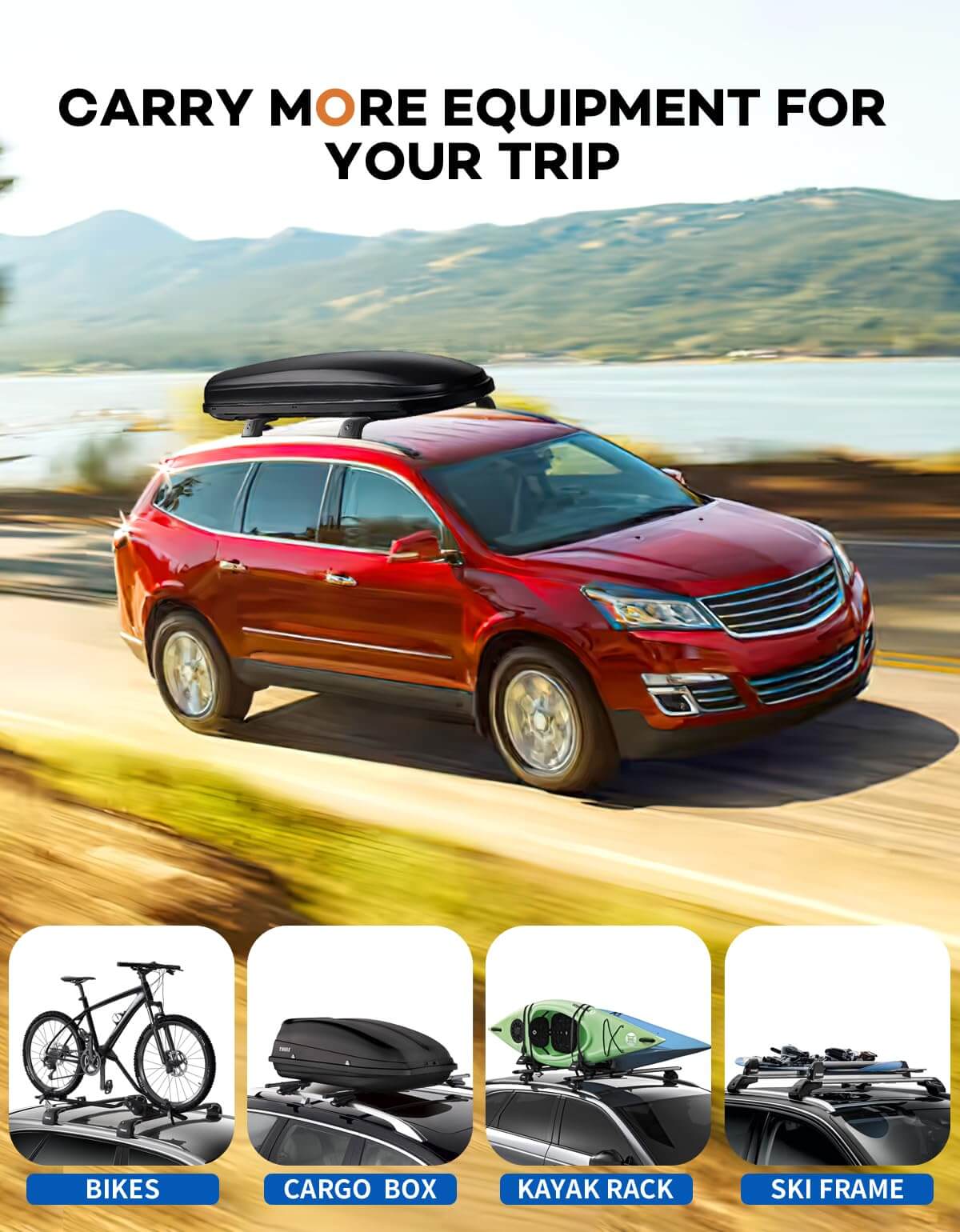 KINGGERI Lockable 260lbs Roof Rack Cross Bars Compatible with 2009-2017 Chevy Chevrolet Traverse with Flush Side Rails