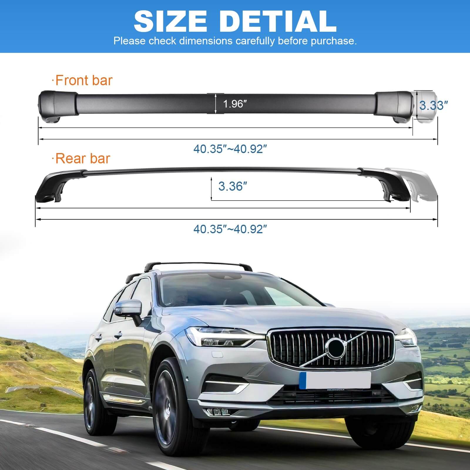 KINGGERI Lockable Roof Rack Cross Bars 260lbsFit for Volvo XC60 XC-60 2018-2025,Heavy Duty Aluminum