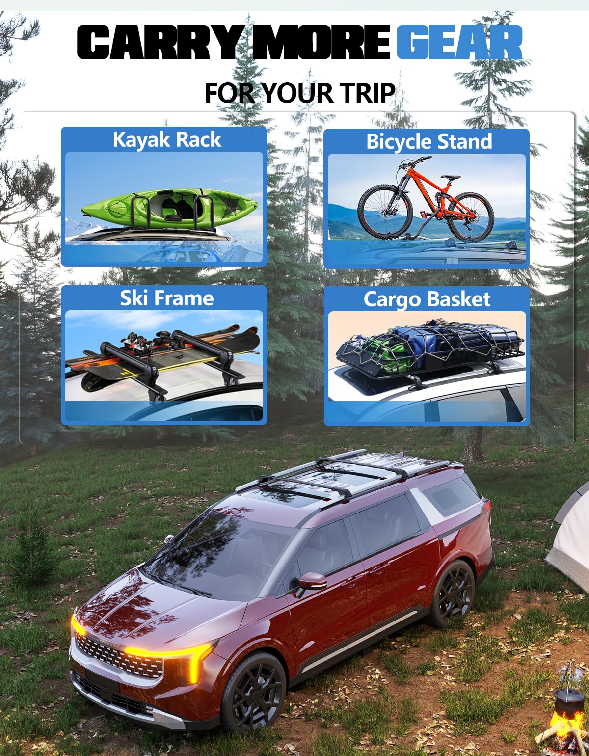 KINGGERI Lockable Roof Rack Cross Bars 220lb Compatible with 2022-2025 KIA Carnival & Carnival Hybrid