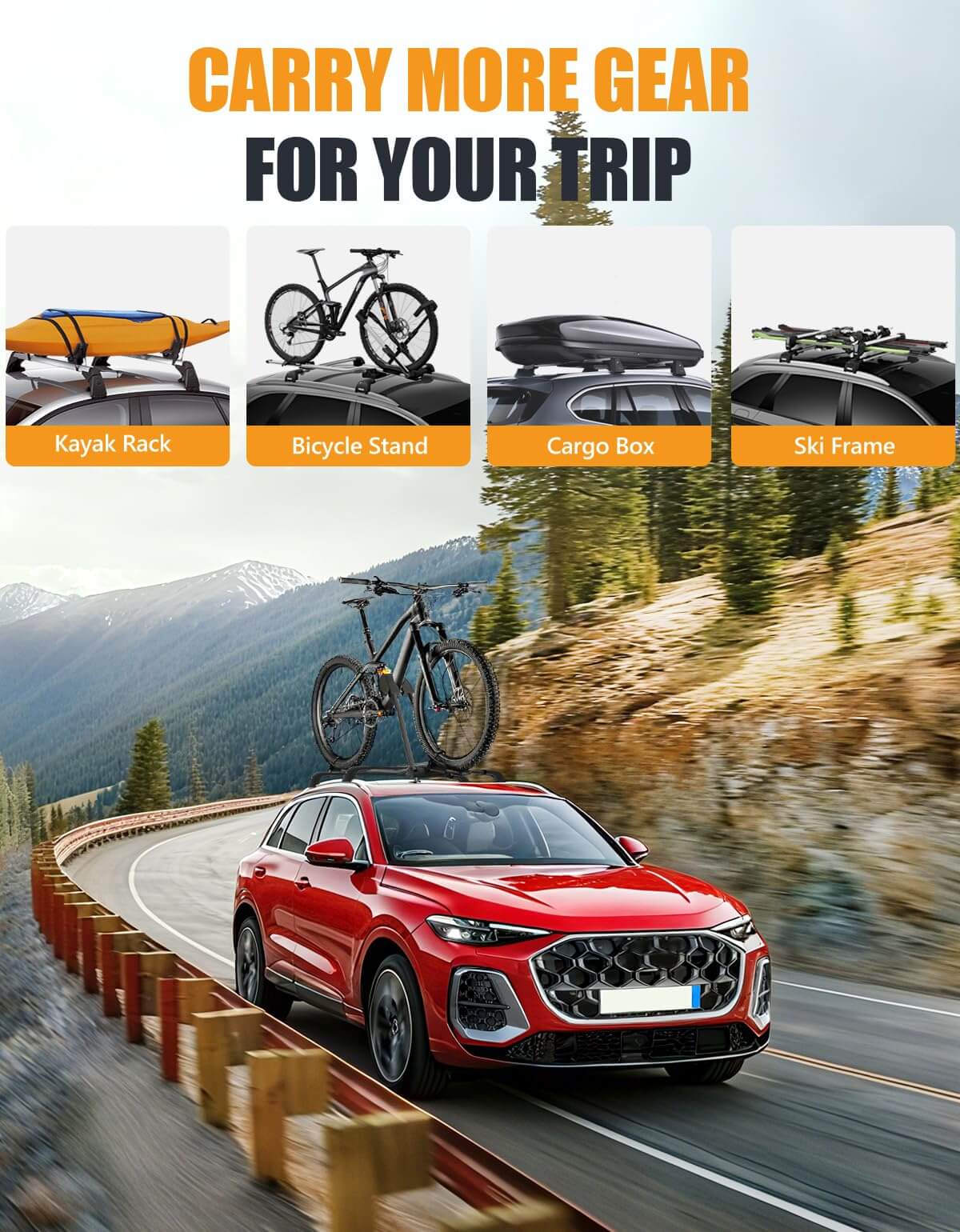KINGGERI 220lb Lockable Roof Rack Cross Bars Compatible with Audi Q5 2018-2026 with Flush Side Rails