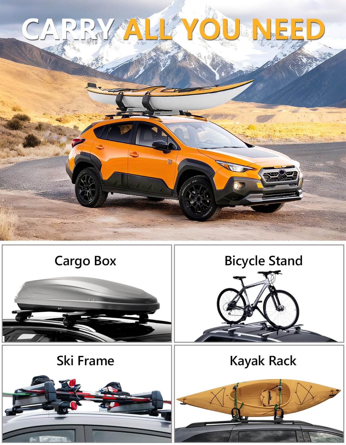 Roof Rack Cross Bars 260lbs Compatible with Subaru Crosstrek Wilderness 2024 2025 with Raised Side Rails