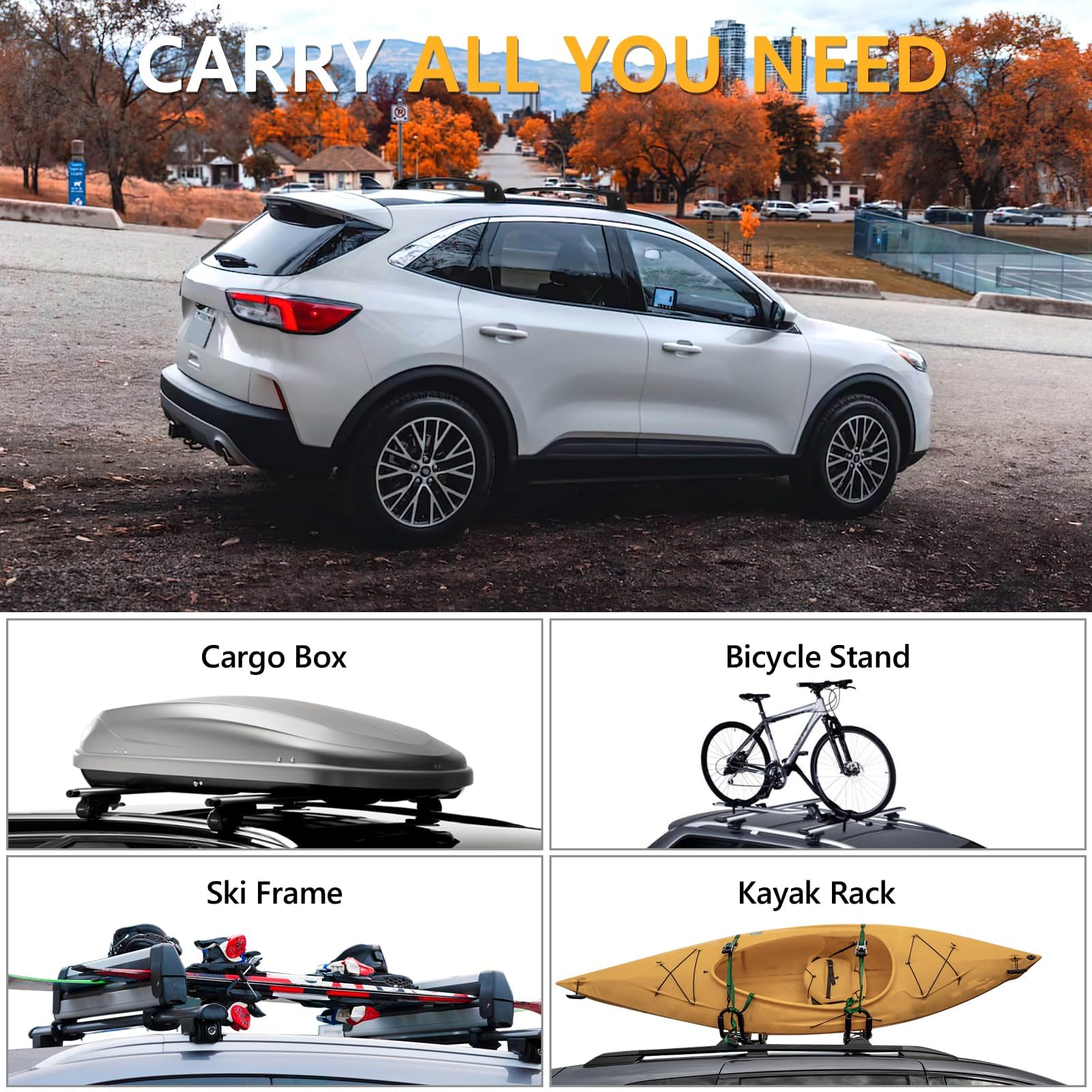 220lb Lockable Roof Rack Cross Bars Compatible with Ford Escape 2020 2021 2022 2023 2024 2025 with flush side rails