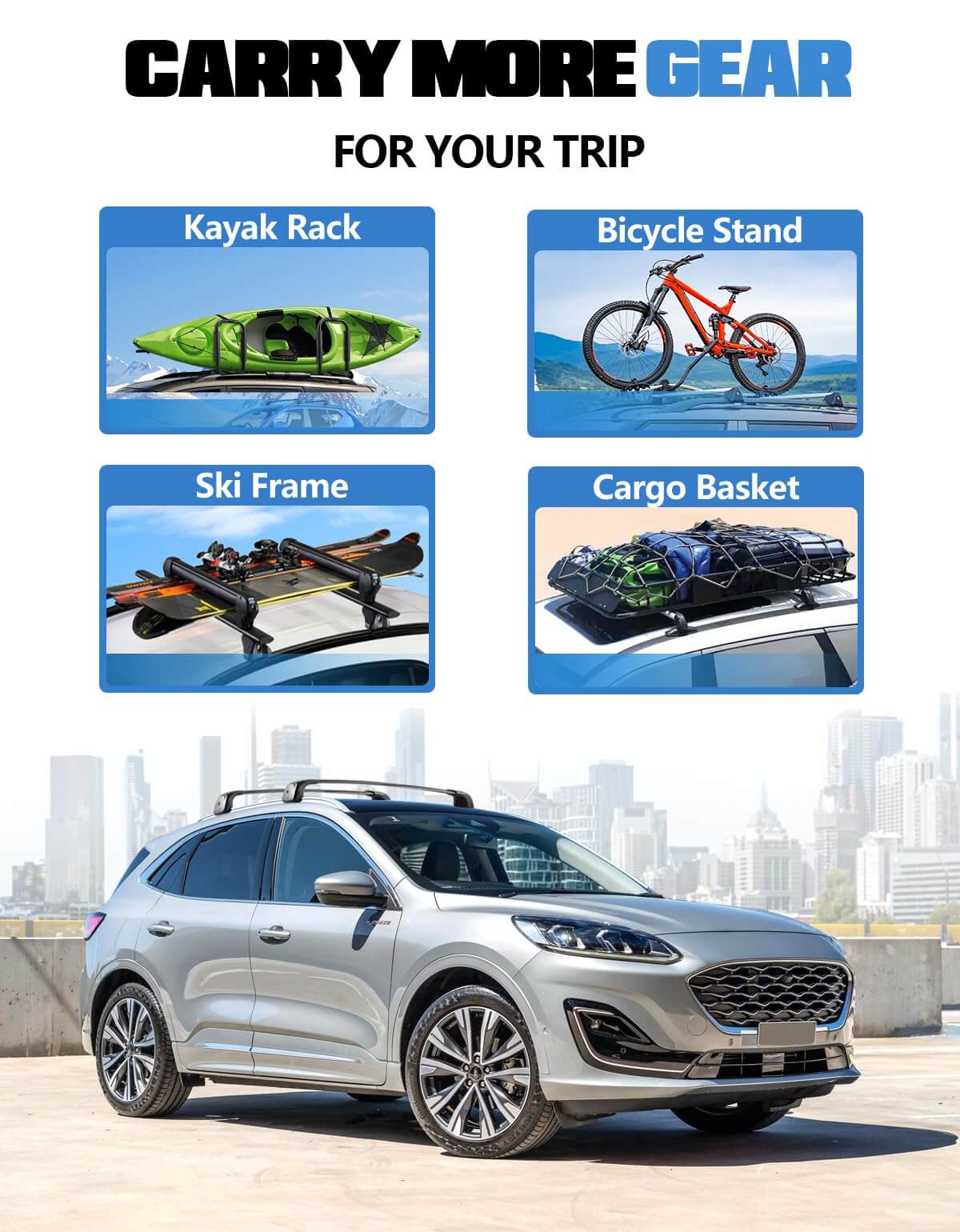 KINGGERI 260lb Roof Rack Cross Bars Compatible with 2020-2025 Ford Escape,Heavy Duty Lockable Aluminum Crossbar