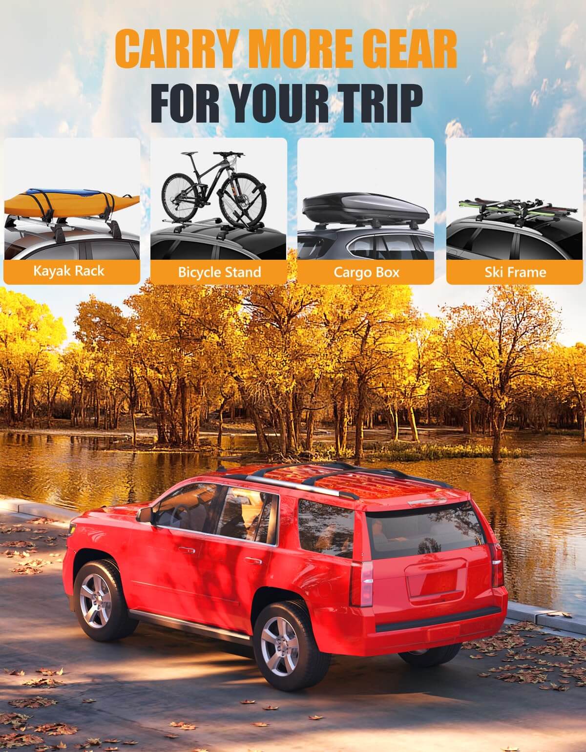 Lockable 220lbs Roof Rack Cross Bars Fit For 2015-2020 Chevy Tahoe & Chevrolet Suburban, GMC Yukon & Yukon XL, Cadillac Escalade & Escalade ESV