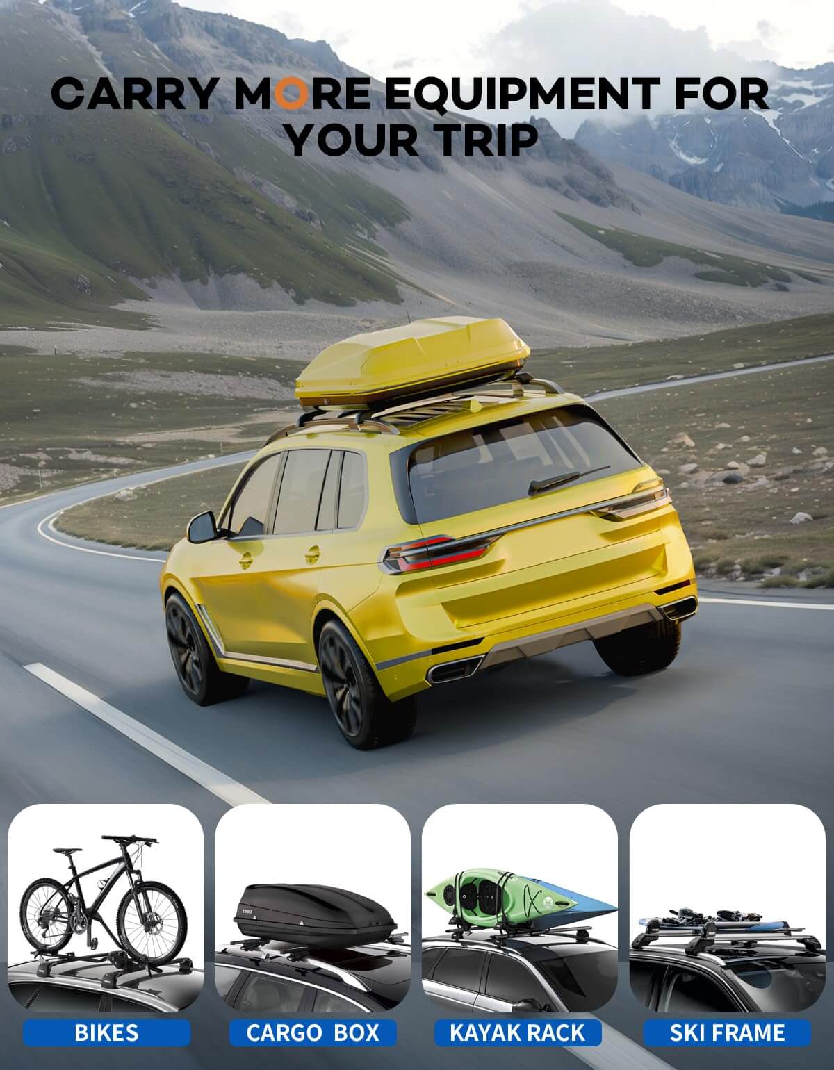 KINGGERI Roof Rack Cross Bars 220lbs Compatible with BMW X7 G07 2019-2026 with Raised Side Rails