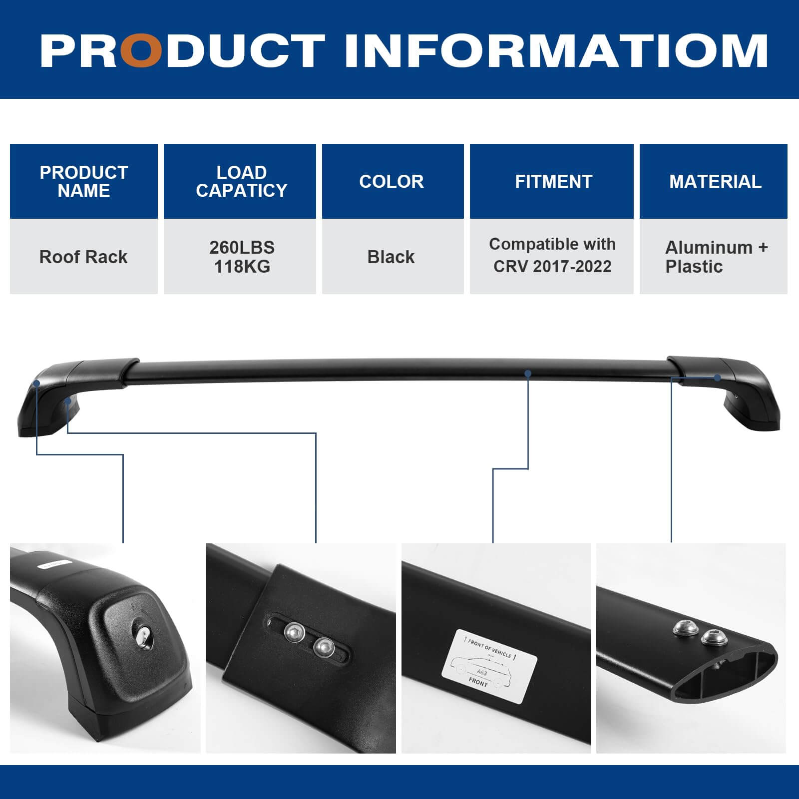 KINGGERI Roof Rack Cross Bars Fit for Honda CRV CR-V 2017-2022 (Without Side Rails), Heavy Duty 260lbs Roof Rails Crossbars