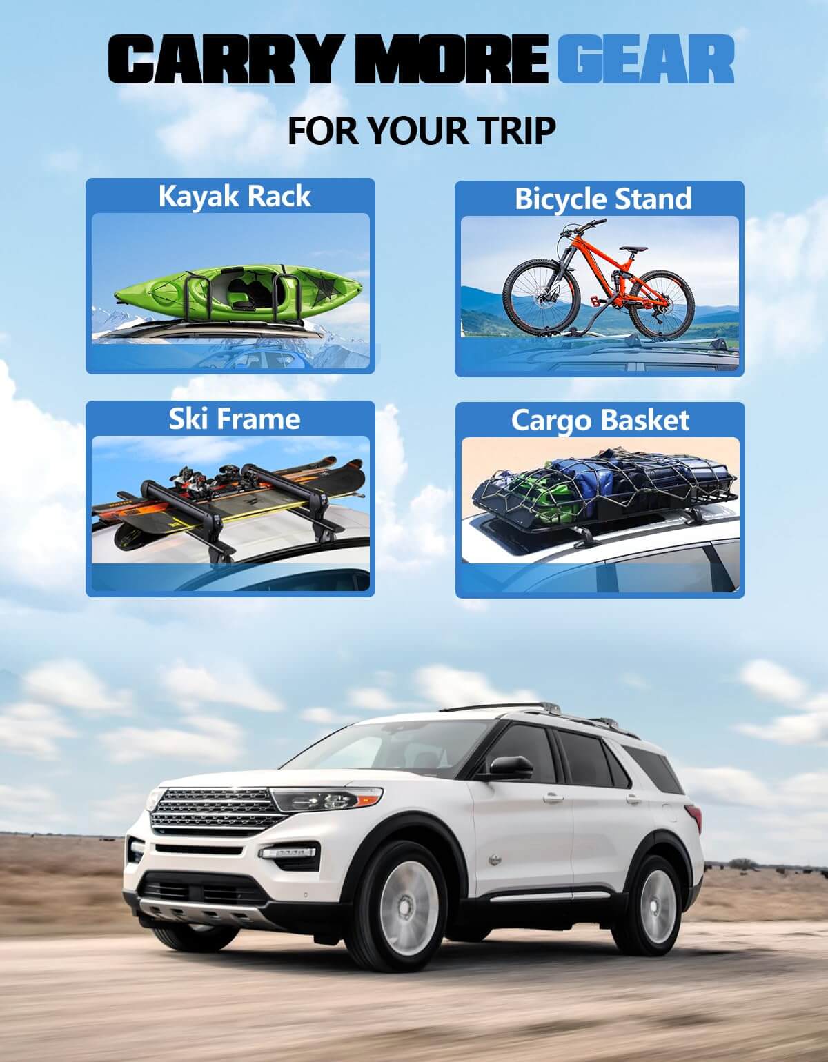 KINGGER Lockable Roof Rack Cross Bars 220lb Compatible with Ford Explorer 2020-2025, Heavy Duty Aluminum Roof Rails Crossbars