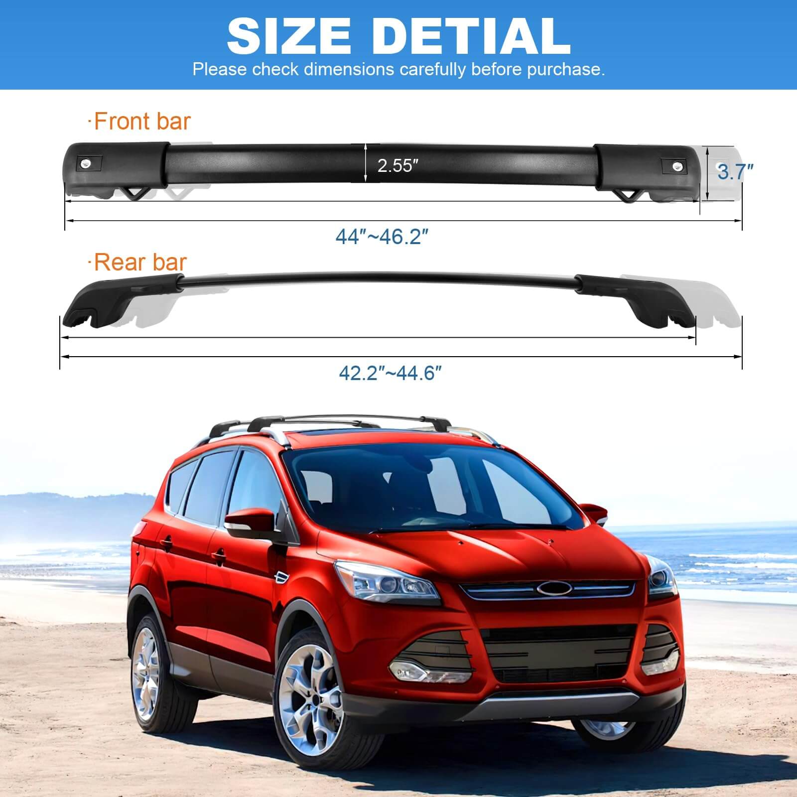 KINGGERI Roof Rack Cross Bars 220lb Fit for Ford Escape 2013-2019,Heavy Duty Lockable Aluminum