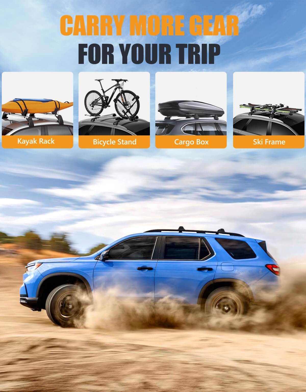 260lbs Lockable Roof Rack Cross Bars Compatible with Honda Pilot 2023-2025 Sport TrailSport Touring Elite with Raised Rails (Not for LX & EX-L)