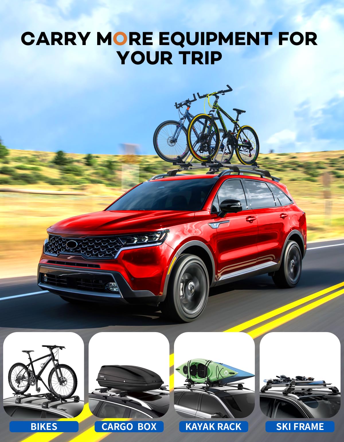 300lbs Lockable Roof Rack Cross Bars Compatible with Kia Sorento X-Line & X-Pro 2021-2026 (with Raised Rails,Not Flushed Rails), Crossbars Rooftop Cargo Carrier Luggage
