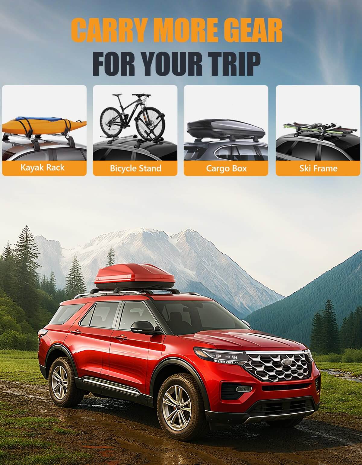 KINGGERI Lockable 260lbs Roof Rack Cross Bars Fit for Ford Explorer 2020-2025, Heavy Duty Anti-Theft Aluminum Roof Rails Crossbars