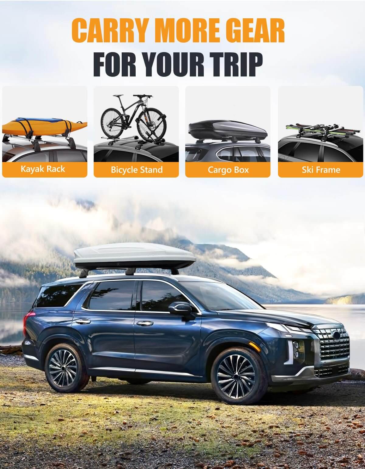 KINGGERI Lockable 260lbs Roof Rack Cross Bars Fit for Hyundai Palisade 2019-2025 SE SEL XRT Limited Calligraphy