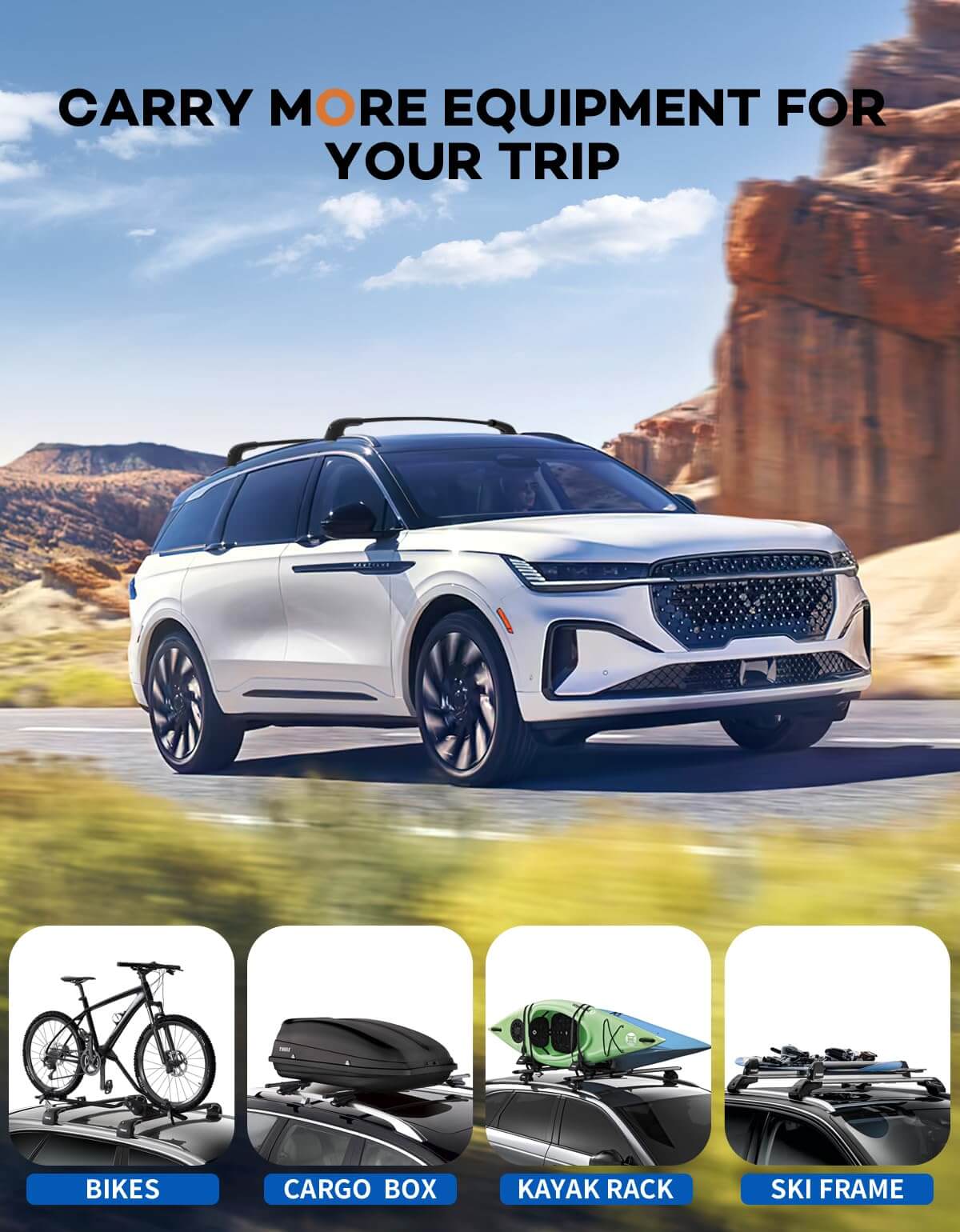 KINGGERI Roof Rack Cross Bars 220lbs Fit for Lincoln Aviator 2019-2025,Heavy Duty Anti-Theft Aluminum