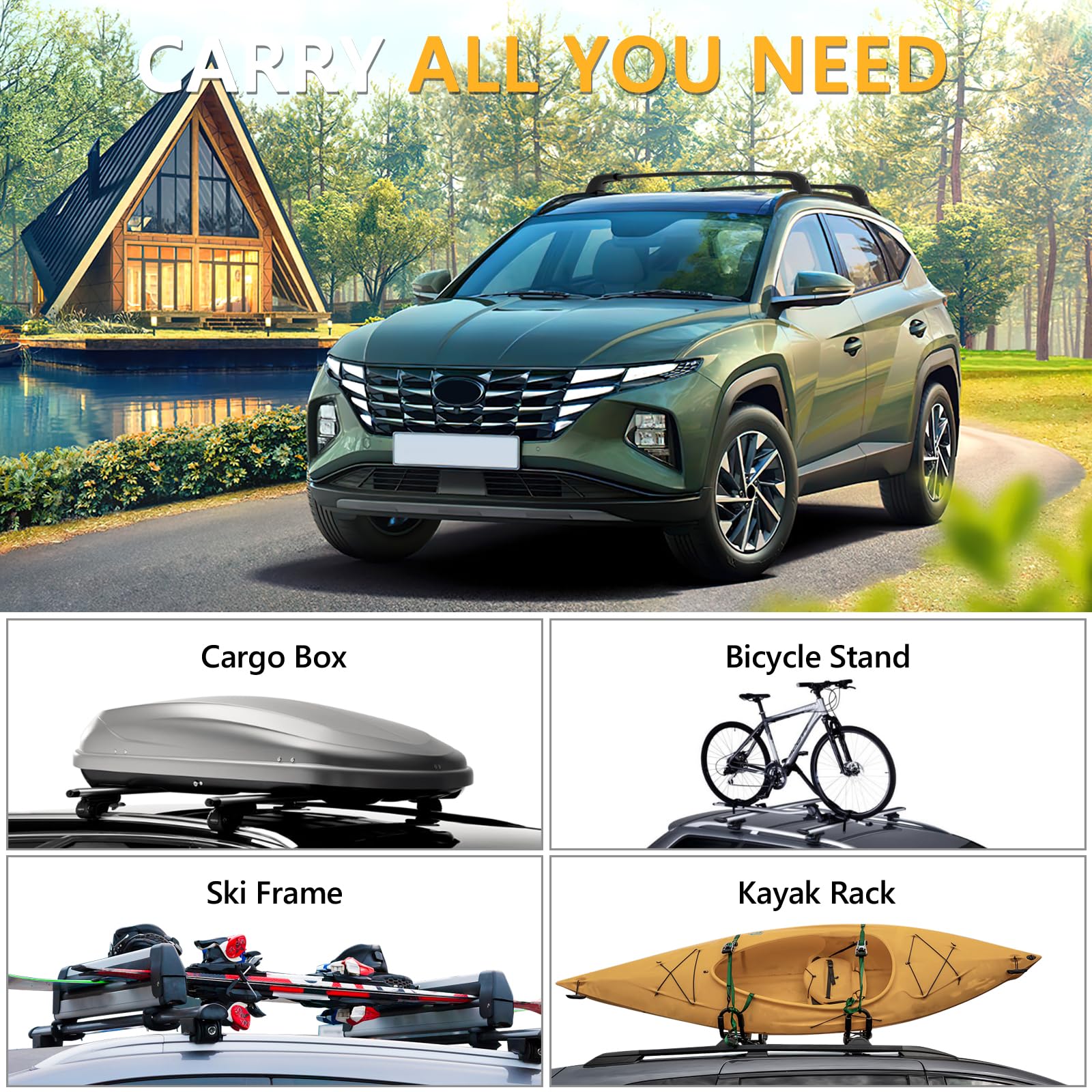 220lbs Lockable Roof Rack Cross Bars Compatible with Hyundai Tucson 2016-2025 SE/SEL/N Line/Limited