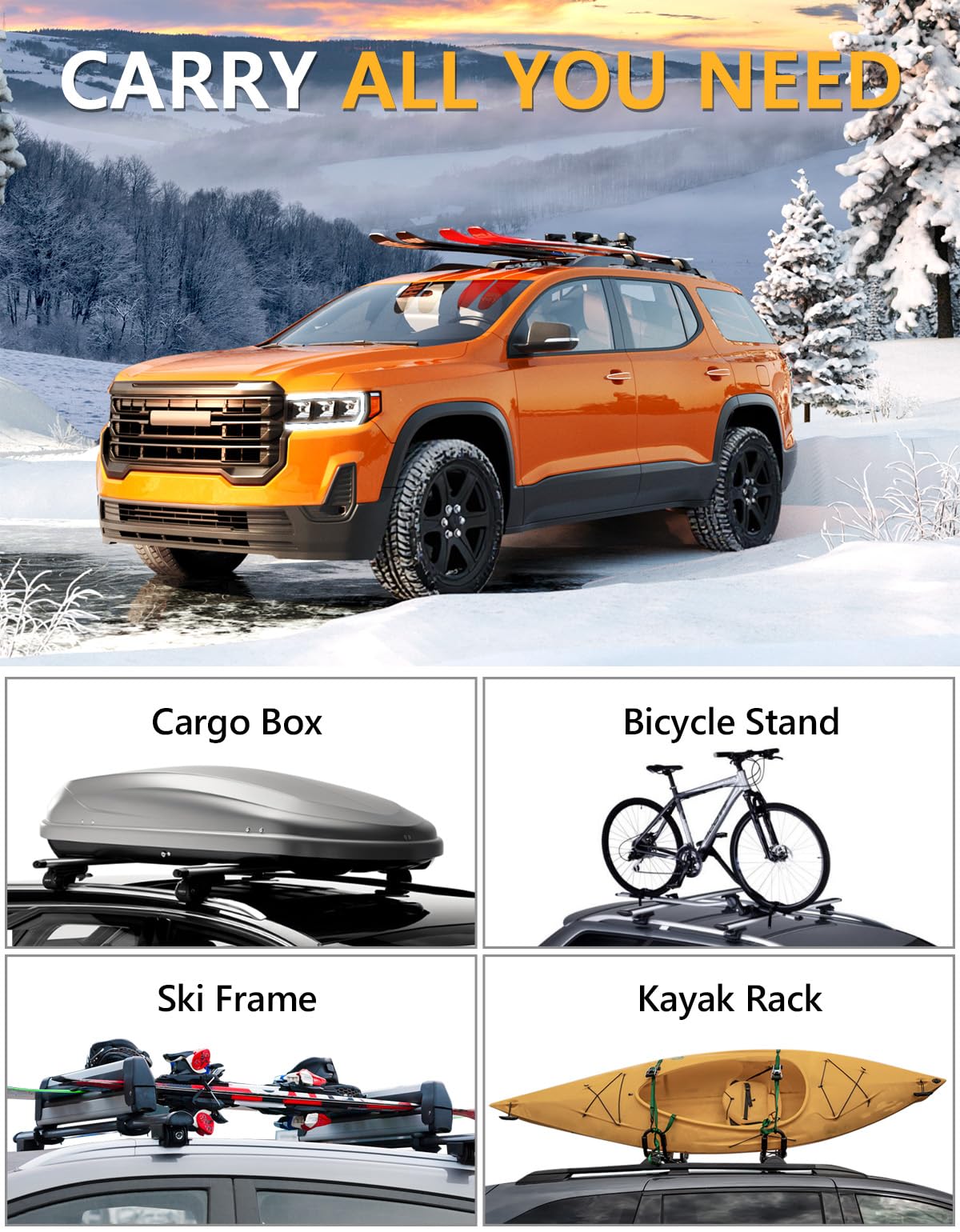 KINGGERI Lockable 260lbs Cross Bars Roof Racks Compatible with GMC Acadia 2017-2023 , All Aluminum Roof Rails Crossbars