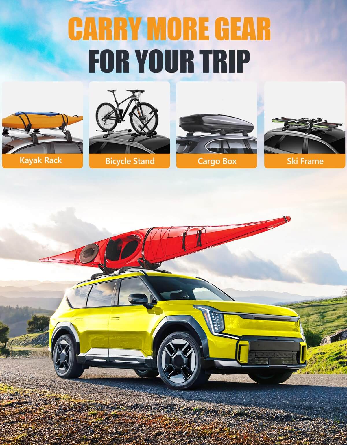 KINGGER 220lbs Lockable Roof Rack Cross Bars Compatible with Kia EV9 2024 2025 GT-Line (Not for Wind & Land) with Raised Side Rails