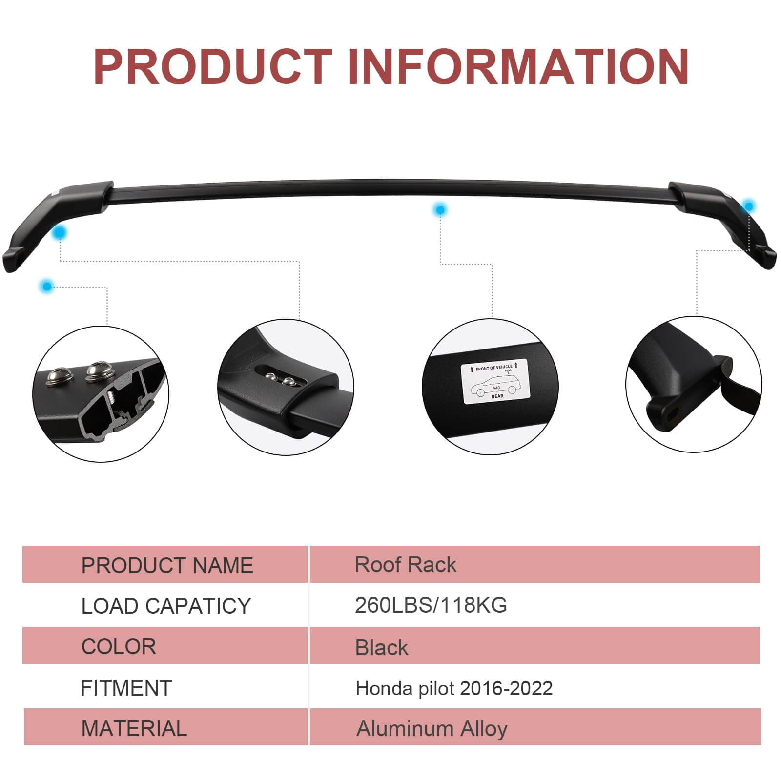 KINGGERI 260lbs Roof Racks Cross Bars Fit for Honda Pilot 2016-2022 (Not Fit for 2023 2024 2025)