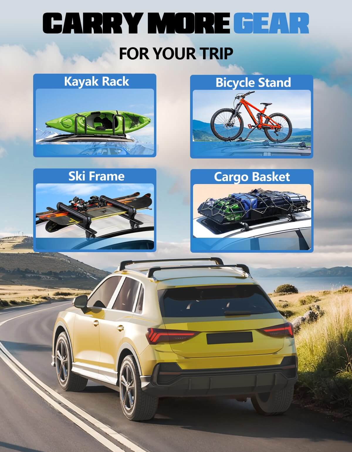 KINGGERI Lockable Roof Rack Cross Bars 220lb Compatible with Audi Q3 2019-2025, Heavy Duty Aluminum
