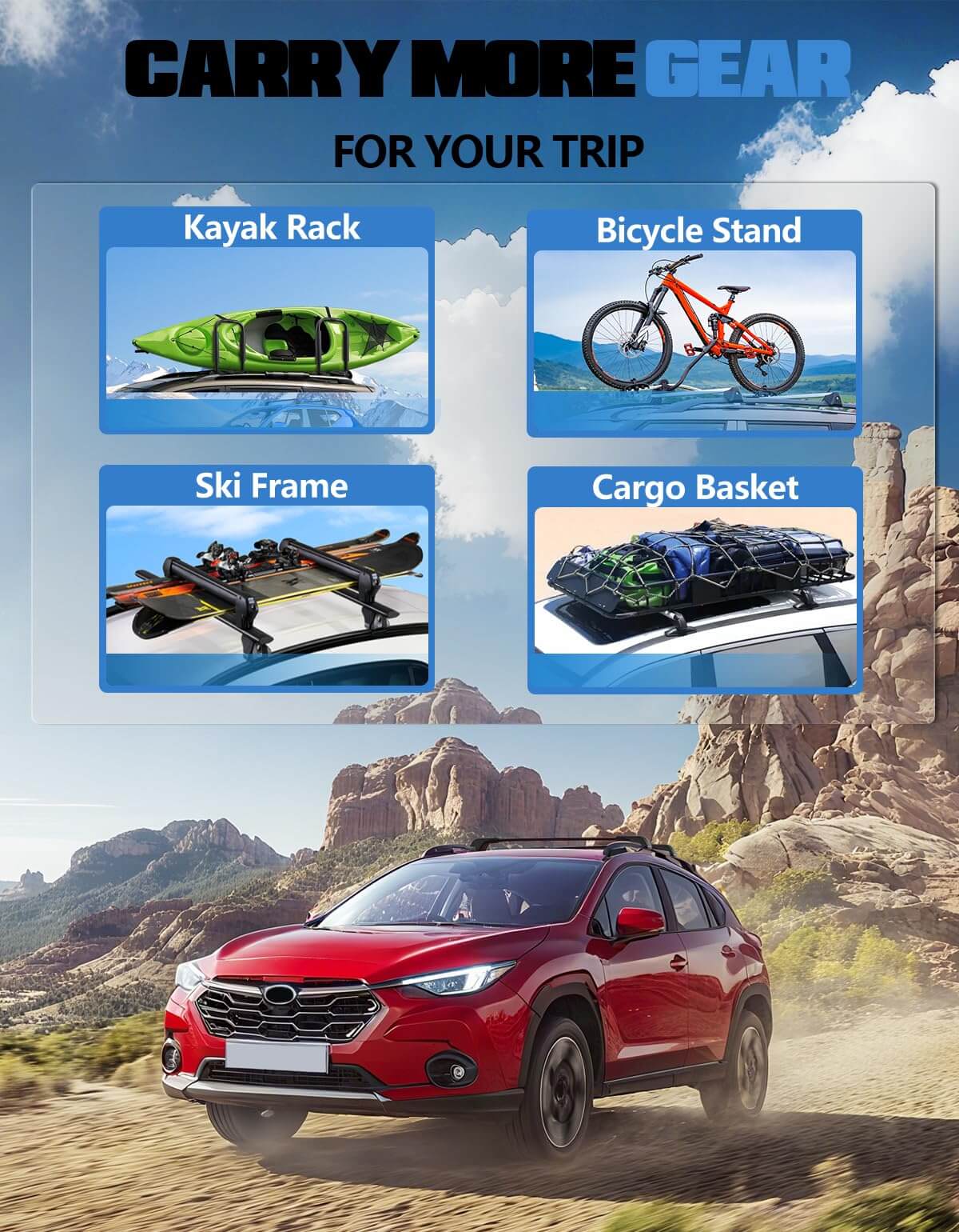 KINGGERI Roof Rack Cross Bars 260lbs Fit for Subaru Crosstrek 2024 2025 with Raised Rails (not for Wilderness)