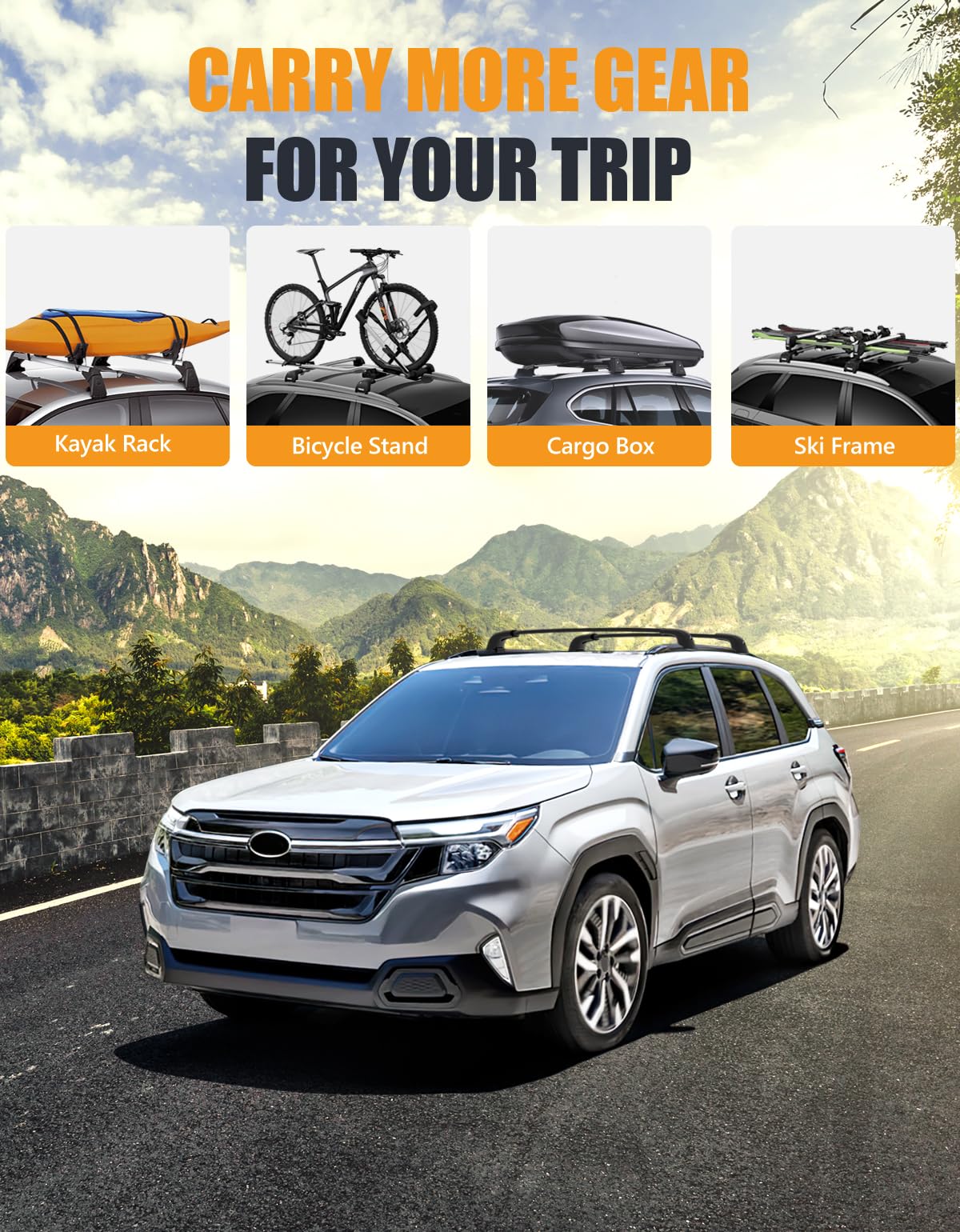 220lbs Lockable Roof Rack Cross Bars Compatible with 2025 Subaru Forester Sport/Touring Hybrid (with Flush Side Rails)