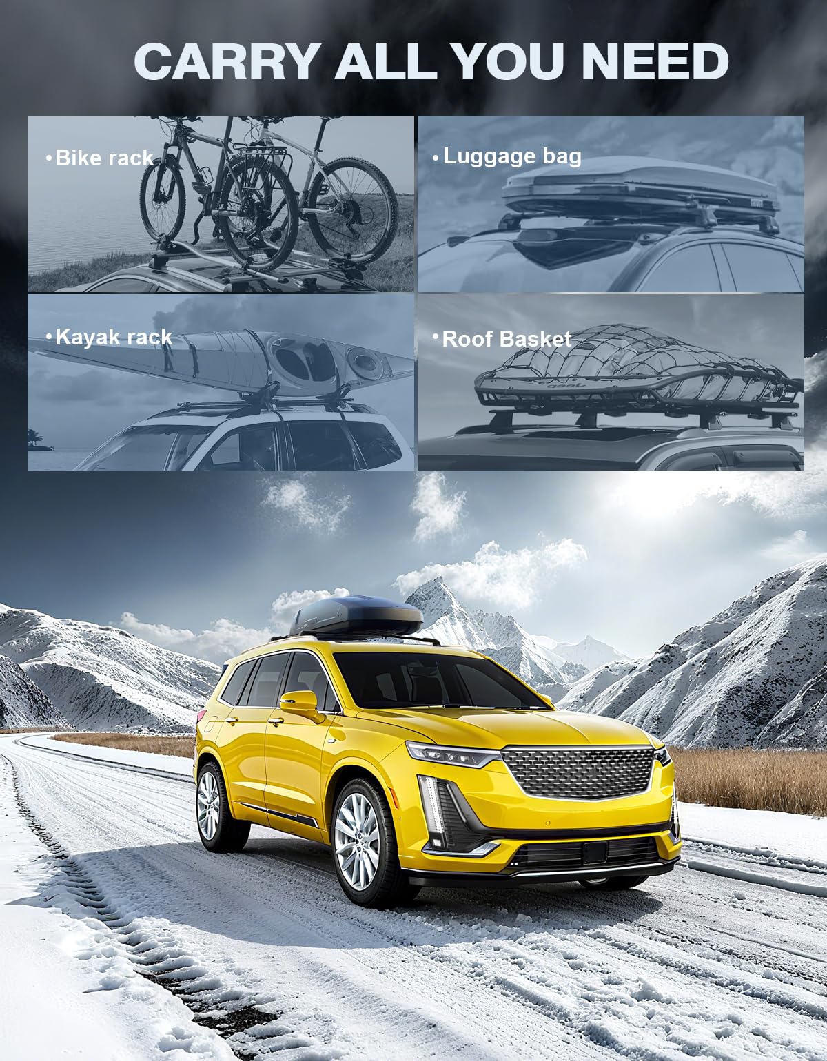 Roof Rack Cross Bars 220lbs Compatible with Cadillac XT6 2020-2025, Heavy Duty All-Metal Aluminum Crossbar
