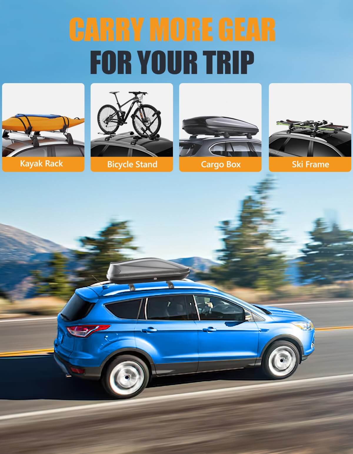 KINGGER 220lbs Lockable Roof Rack Cross Bars Compatible with Ford Escape 2013-2019 with Raised Side Rails