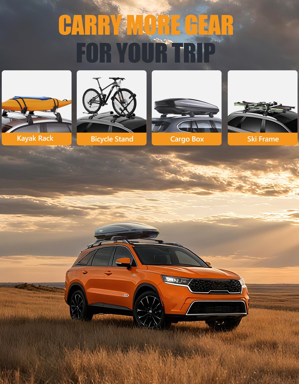 KINGGERI Lockable 260LBS Roof Rack Cross Bars Fit for Kia Sorento X-Line & X-Pro 2021-2025 (with Raised Side Rails)