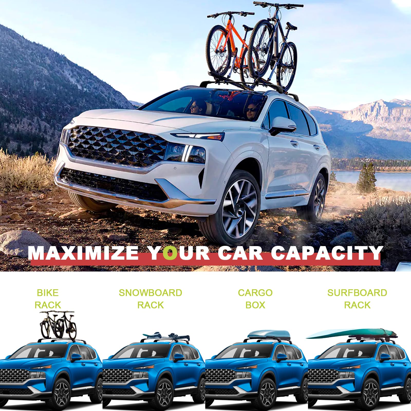 KINGGERI 260lbs Roof Rack Cross Bars Fit for 2019-2023 Hyundai Santa Fe & Santa Fe Hybrid