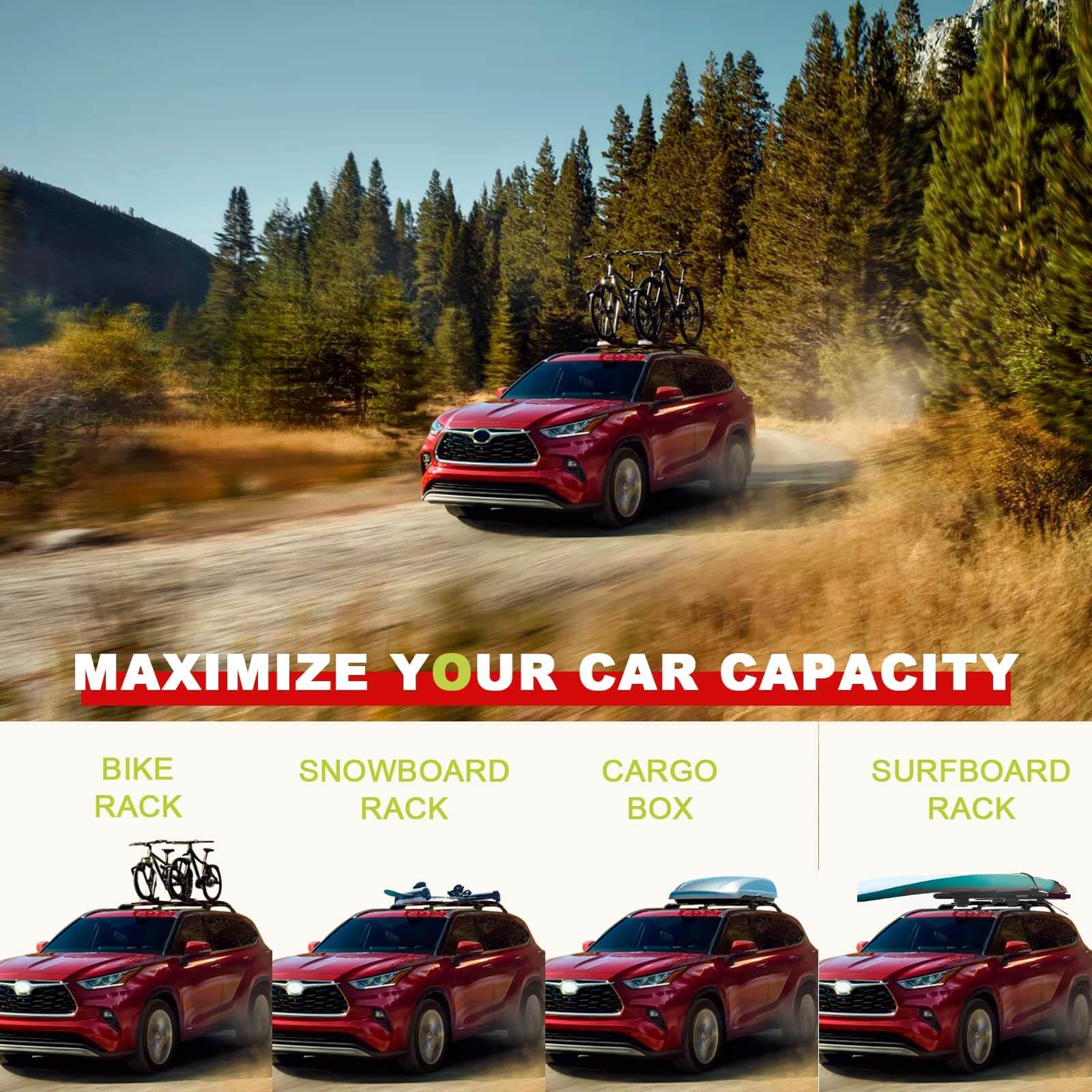 KINGGERI Lockable 260lbs Cross Bars Roof Racks Fit for Toyota Highlander 2020-2026 XLE Limited Platinum Hybrid