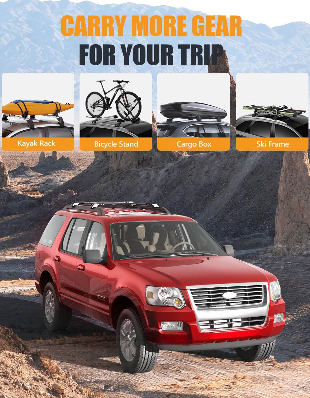 KINGGERI Lockable 220LBS Roof Rack Cross Bars Compatible with Ford Explorer 2011-2015 with Raised Side Rails