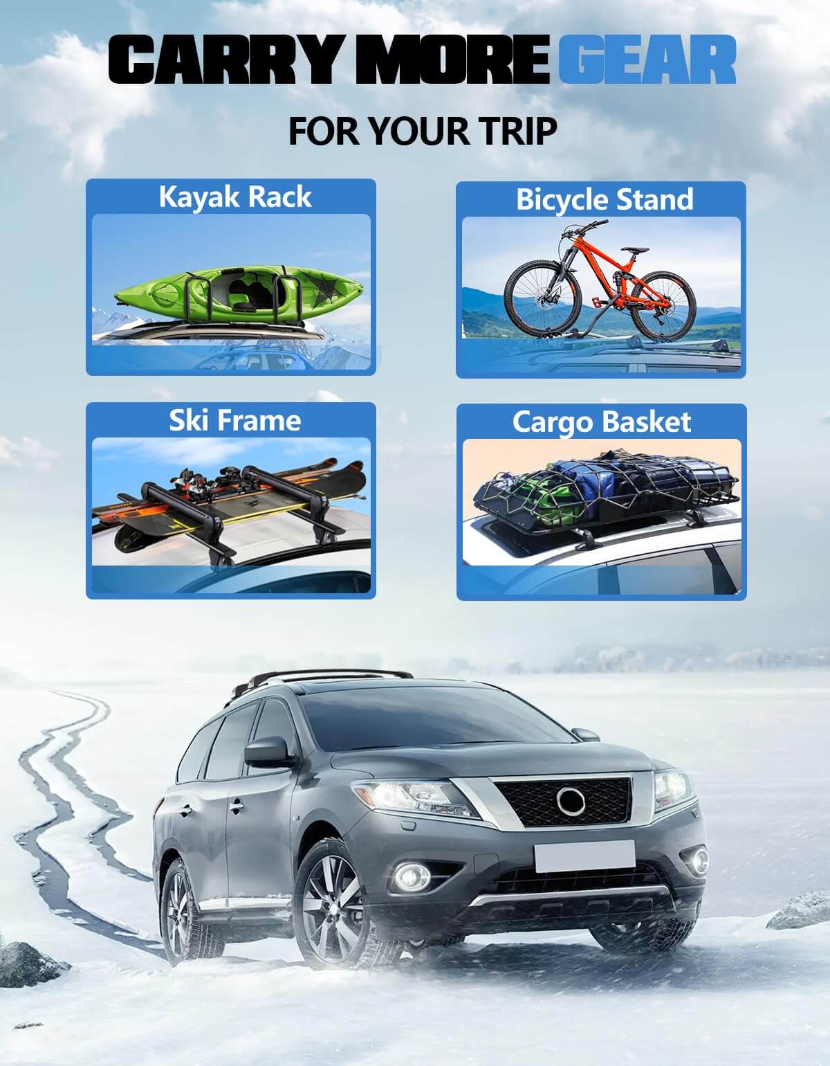 KINGGERI Lockable Roof Rack Cross Bars 220lb Compatible with Nissan Pathfinder 2013-2021 & Pathfinder Hybrid 2014 with Raised Side Rails