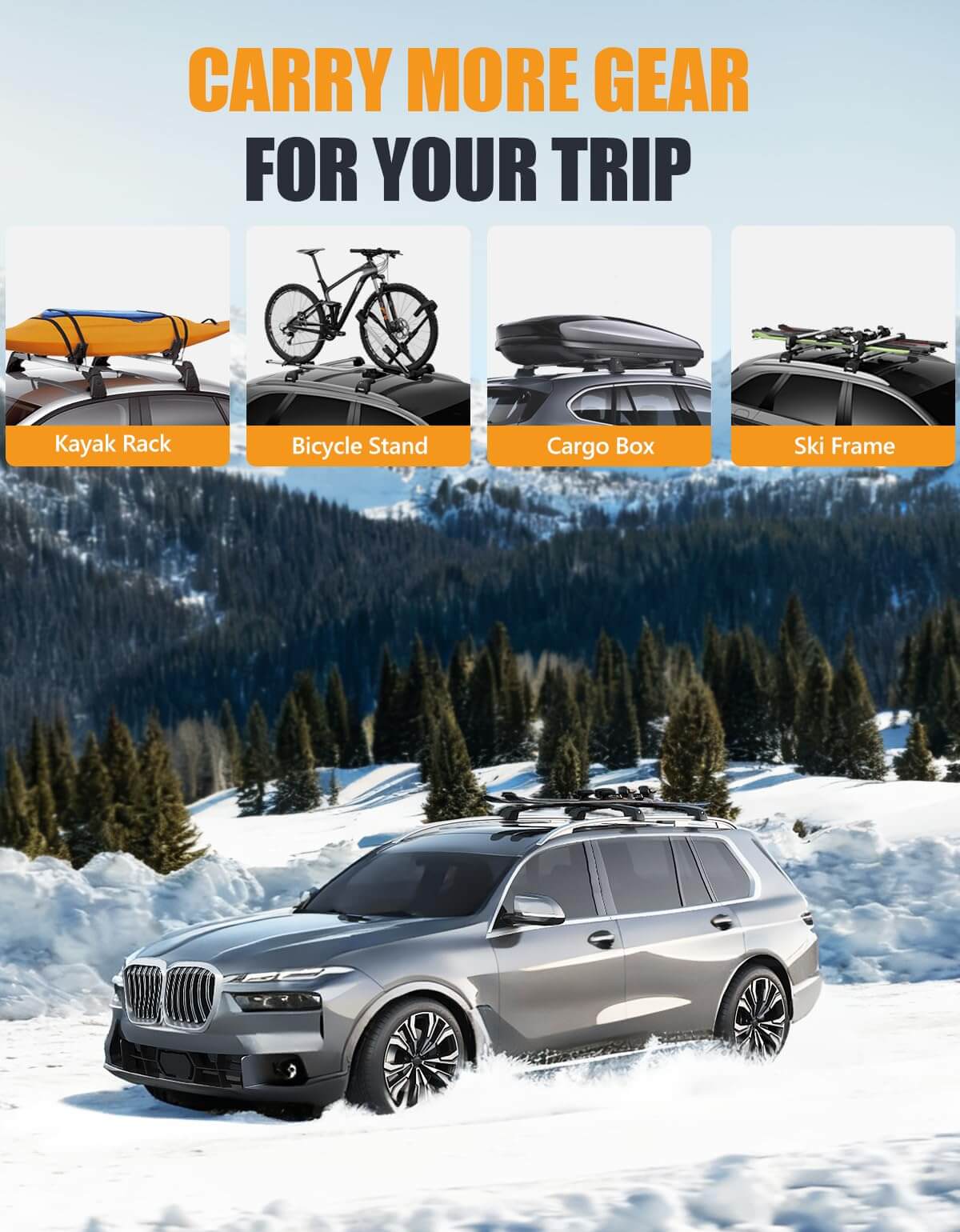 KINGGERI 300lbs Lockable Roof Rack Cross Bars Compatible with BMW X7 G07 2019-2026 with Raised Side Rails