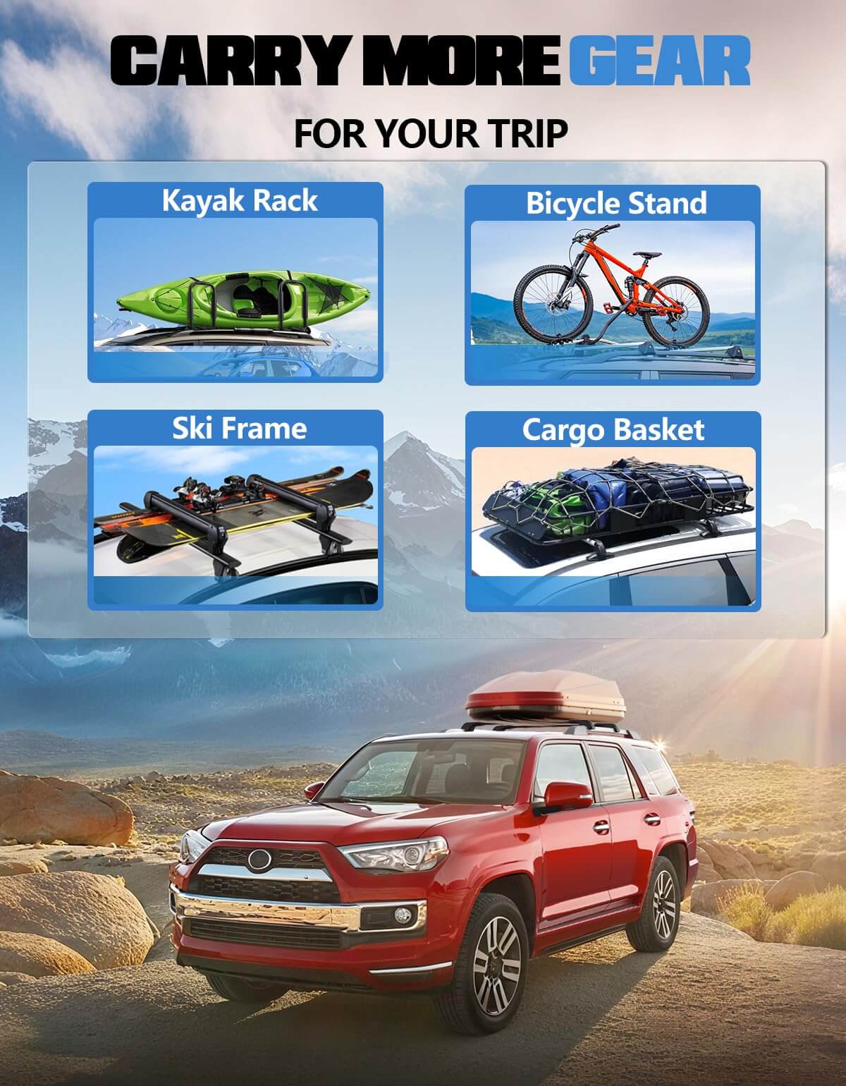 KINGGER heavy Duty 260lb Lockable Roof Rack Cross Bars Fit for Toyota 4Runner 2010-2024 (with Factory Side Rails)