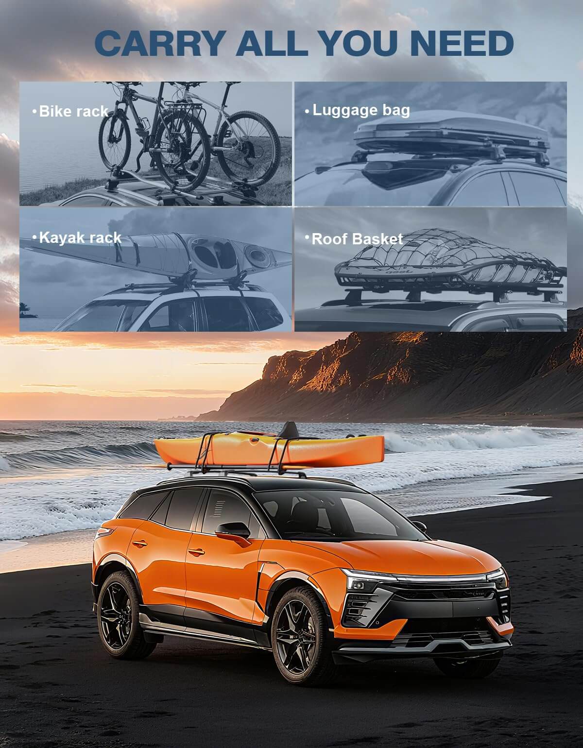 220lbs Roof Rack Cross Bars Compatible with Chevy Chevrolet Blazer EV 2024 2025, All-Metal Aluminum