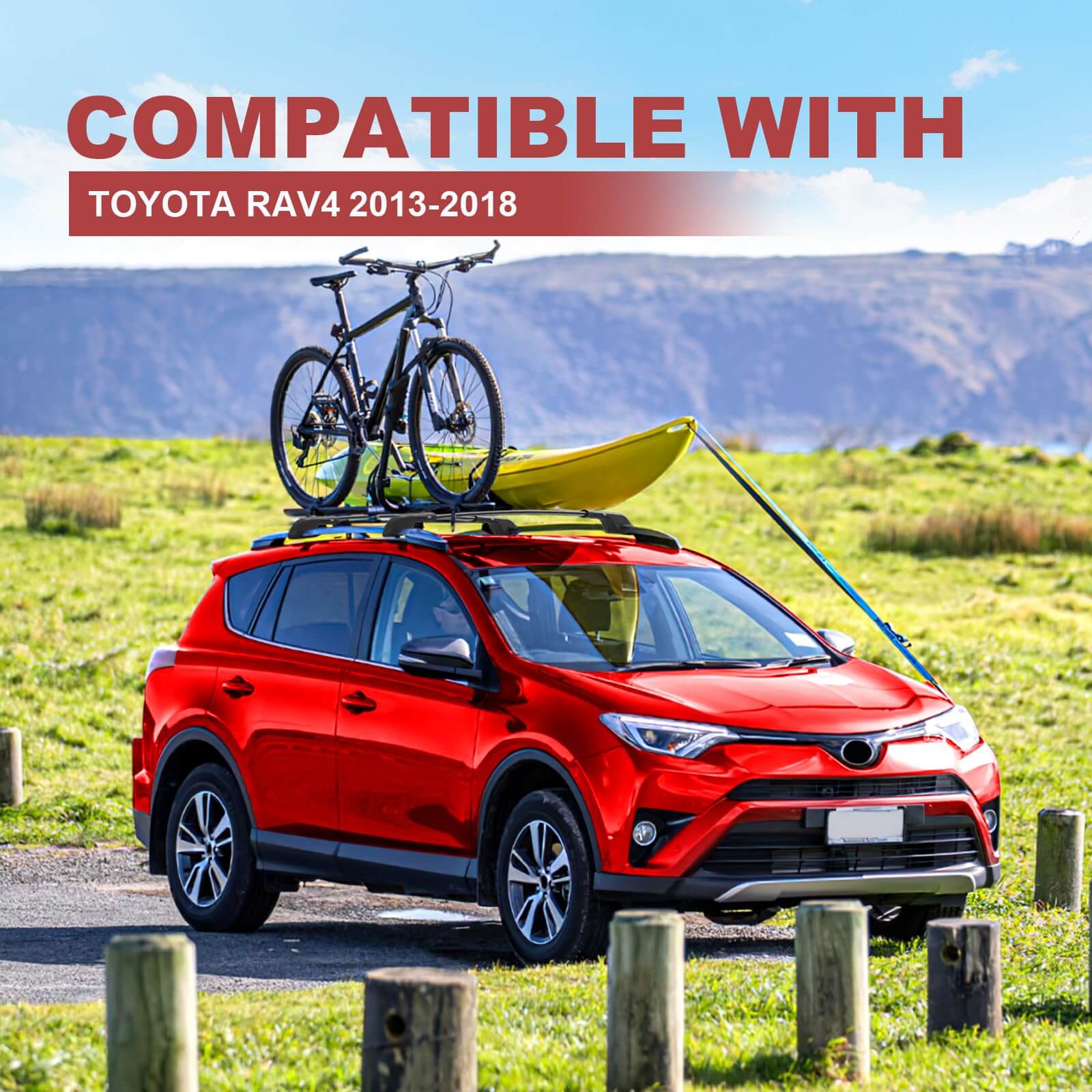 KINGGERI Lockable 220LBS Roof Rack Cross Bars Compatible with Toyota RAV4 2013-2018, Lockable Aluminum Heavy Duty Crossbar