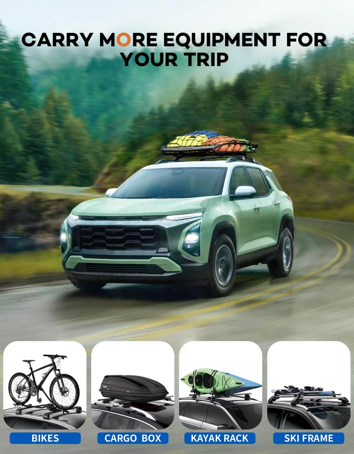 KINGGER 220lbs Roof Rack Cross Bars Compatible with 2025 Chevy Chevrolet Equinox with Raised Side Rails (Not for EV)
