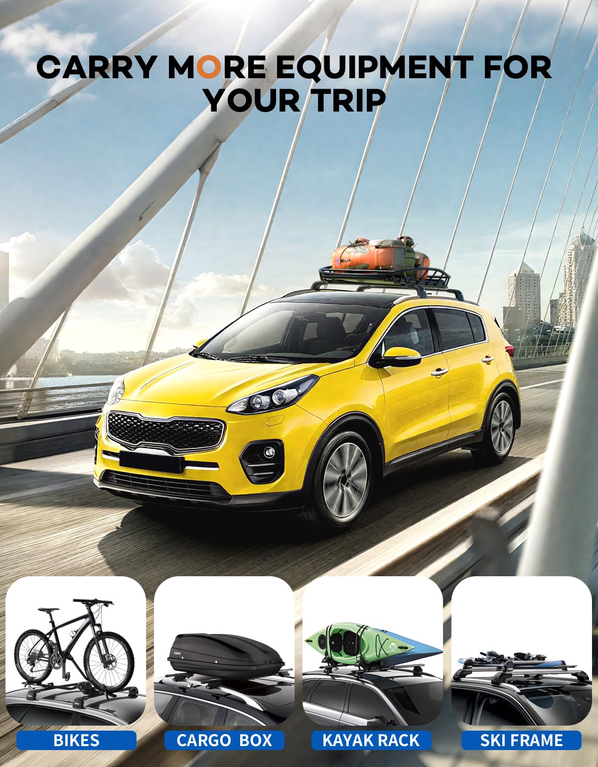 Lockable Roof Rack Cross Bars 220lbs Compatible with Kia sportage 2010-2015