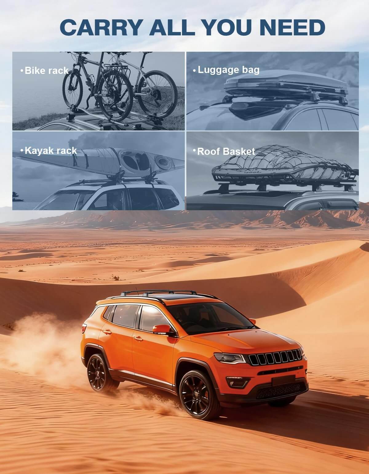 Roof Rack Cross Bars 220lbs Compatible with Jeep Compass 2018-2026,Heavy Duty All-Metal Aluminum Crossbar