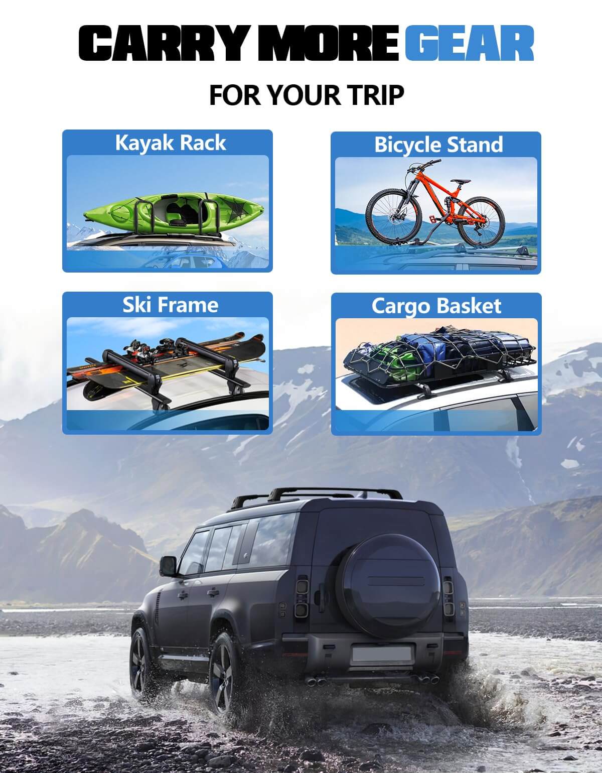 KINGGERI Lockable Roof Rack Cross Bars 220lbs Compatible with 2020-2025 Land Rover Defender 110 130 (with Side Rails)