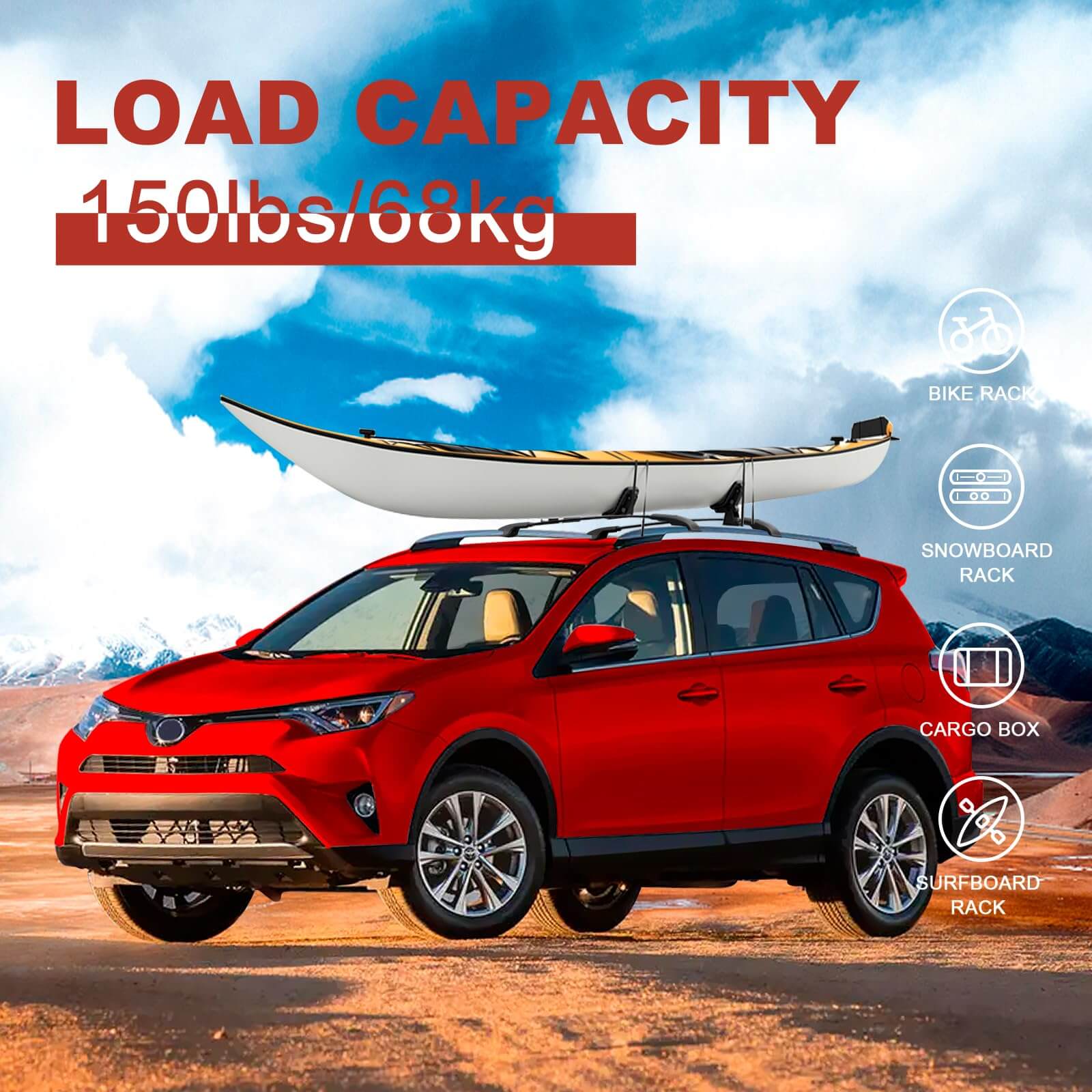 KINGGERI Roof Racks Cross Bars Compatible with Toyota RAV4 2013-2018 with Side Rails