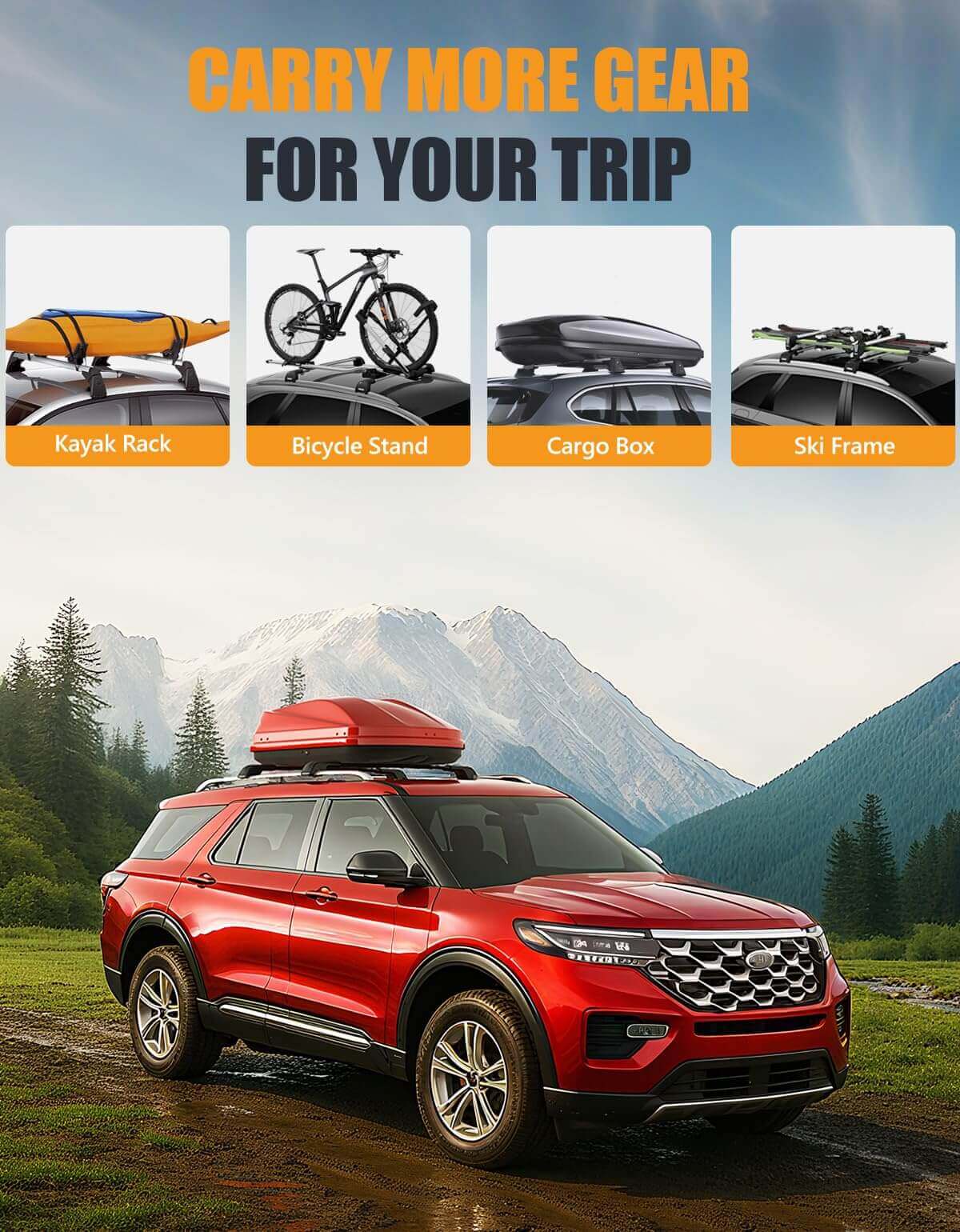 KINGGERI Lockable 260lbs Roof Rack Cross Bars Fit for Ford Explorer 2020-2025, Heavy Duty Anti-Theft Aluminum Roof Rails Crossbars