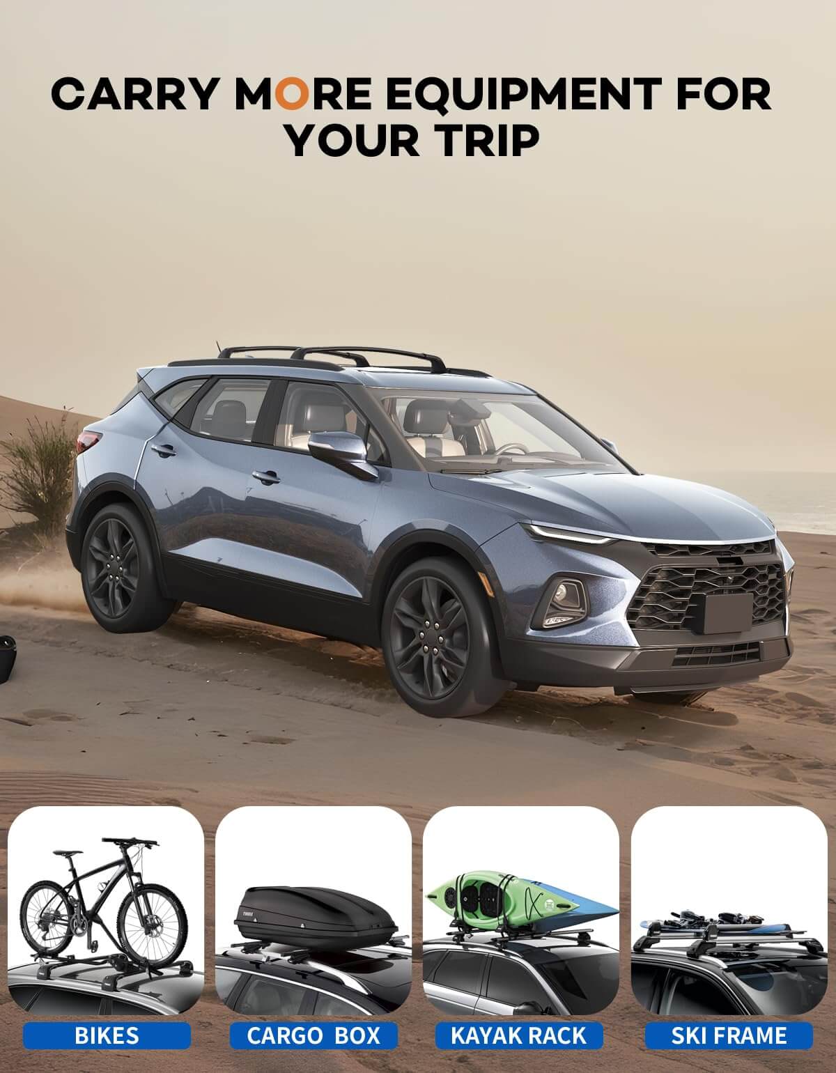 260lbs Lockable Roof Rack Cross Bars Compatible with Chevy Chevrolet Blazer 2019-2025 (Not for Blazer EV)