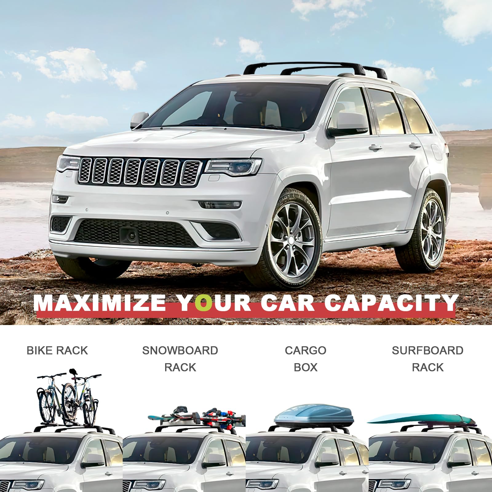 KINGGERI Lockable 260lbs Roof Racks Cross Bars Fit for Jeep Grand Cherokee 2011-2021 with Grooved Side Rails(NOT for Raised Side Rails)