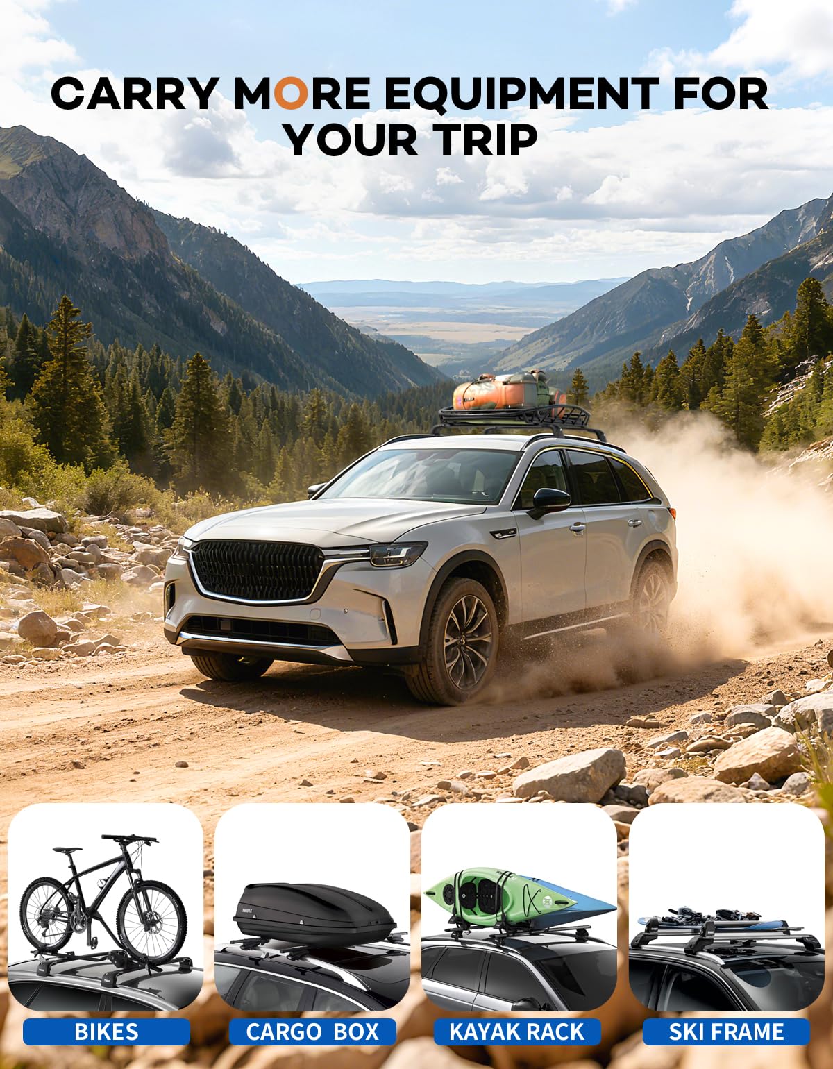 KINGGERI Lockable Roof Rack Cross Bars 220lbs Compatible with Mazda CX90 2024 2025,Heavy Duty Aluminum Roof Rails Crossbars