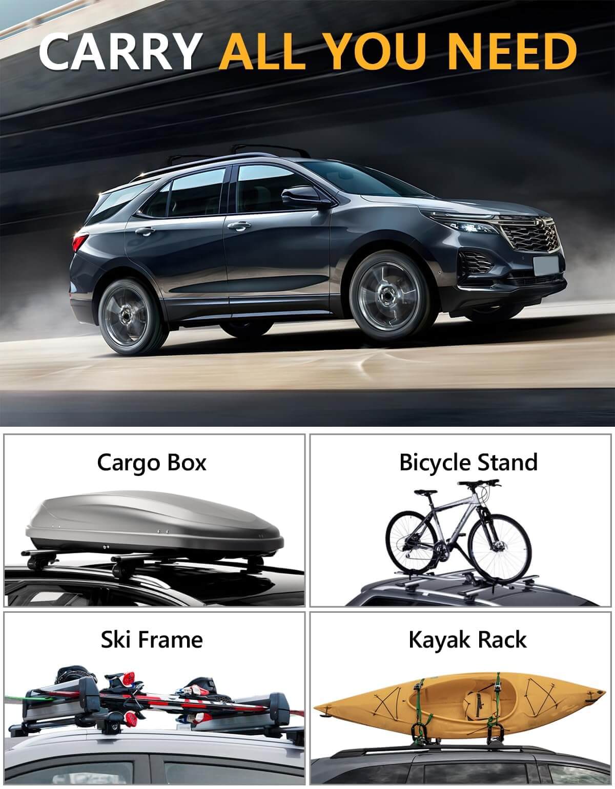 260lbs Lockable Roof Rack Cross Bars Compatible with Chevy Chevrolet Equinox GMC Terrain 2018-2024